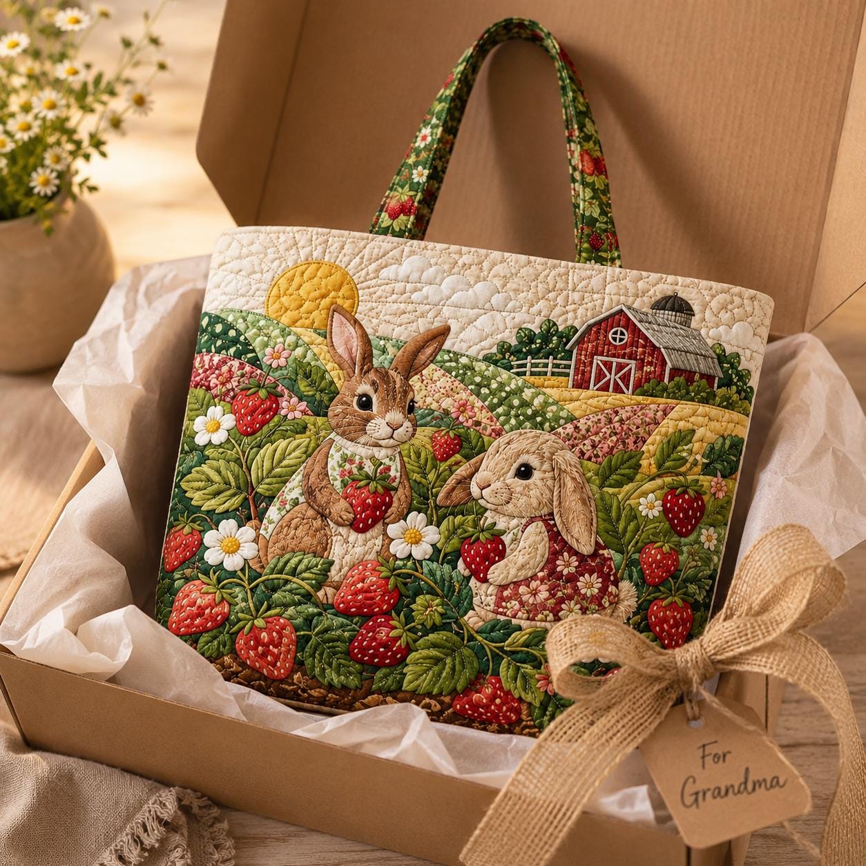 Tote Bag and Shoulder Bag with Personalized Farm Quilted Styleed Country Patchwork for Highland Cow Goose Bunny Cat Sunflower Gift For Her - photo 7