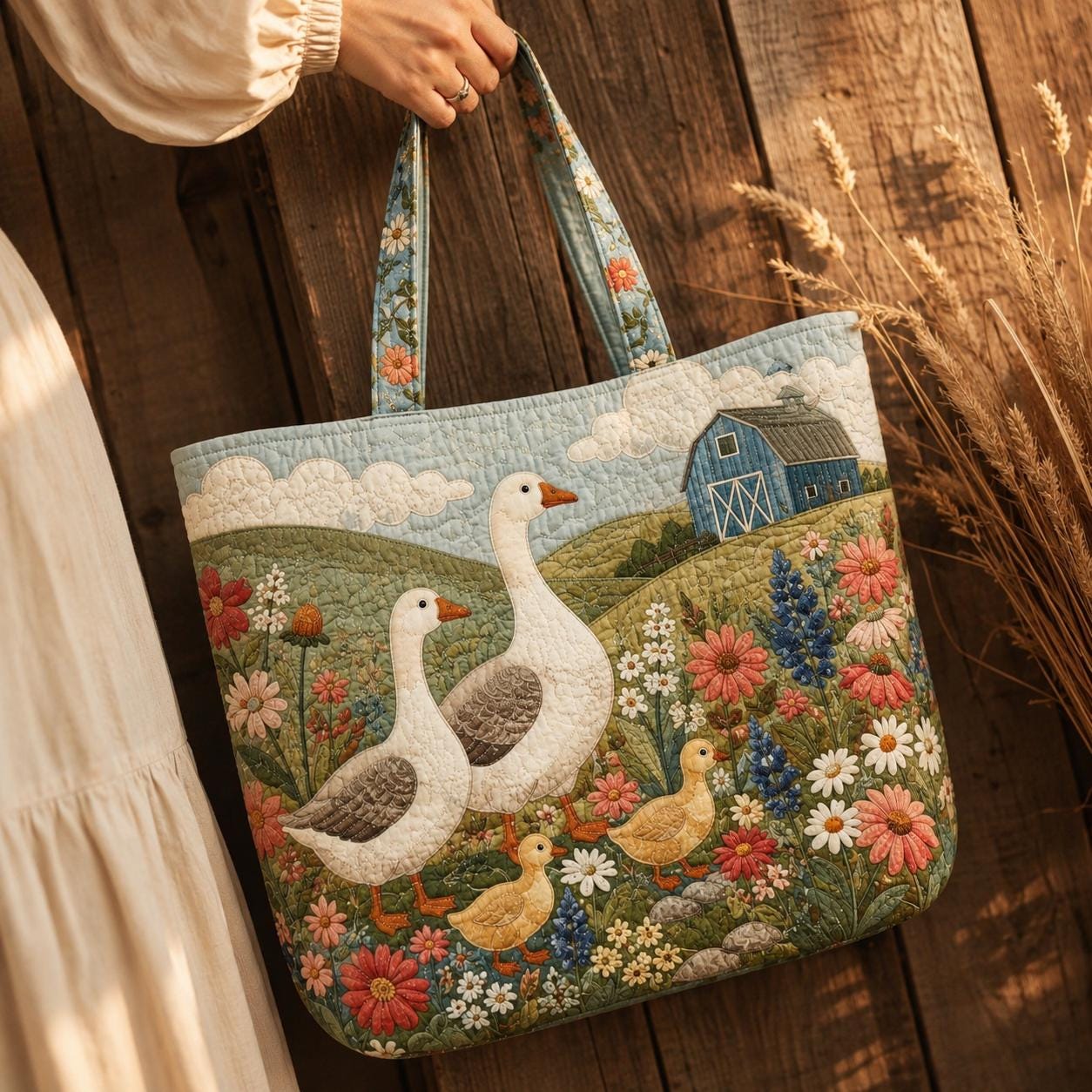 Tote Bag and Shoulder Bag with Personalized Farm Quilted Styleed Country Patchwork for Highland Cow Goose Bunny Cat Sunflower Gift For Her - photo 8