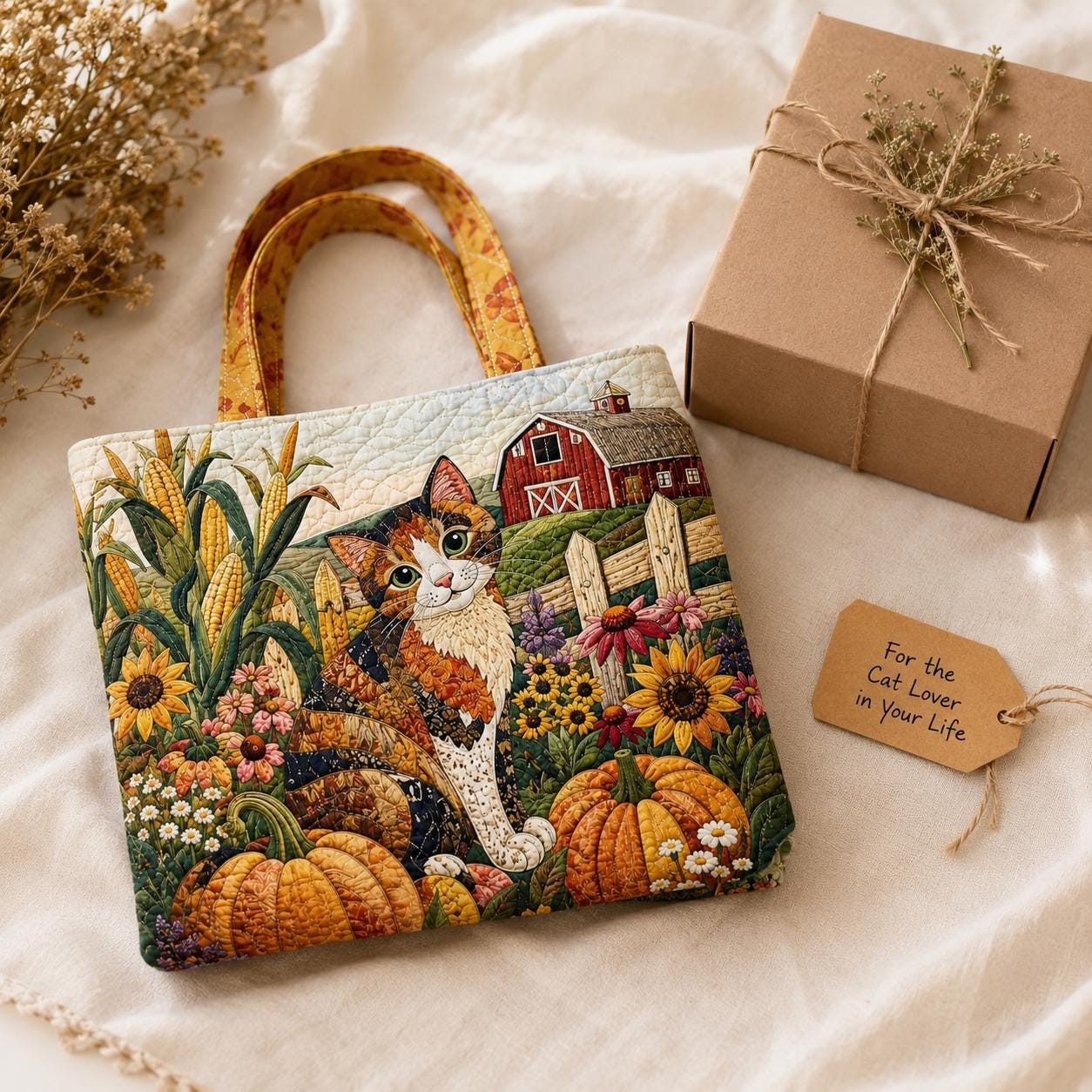 Tote Bag and Shoulder Bag with Personalized Farm Quilted Styleed Country Patchwork for Highland Cow Goose Bunny Cat Sunflower Gift For Her - photo 9