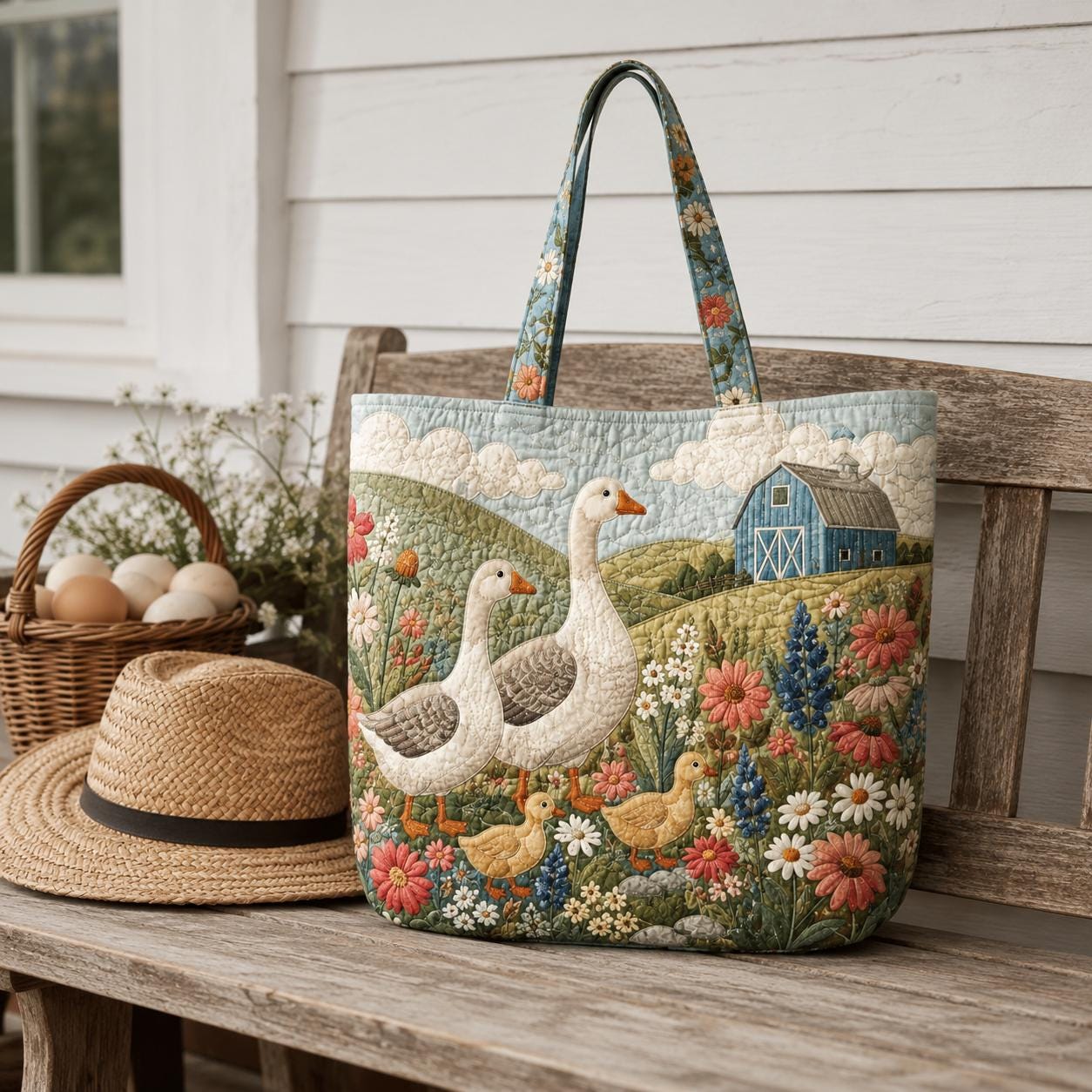 Tote Bag and Shoulder Bag with Personalized Farm Quilted Styleed Country Patchwork for Highland Cow Goose Bunny Cat Sunflower Gift For Her - photo 10