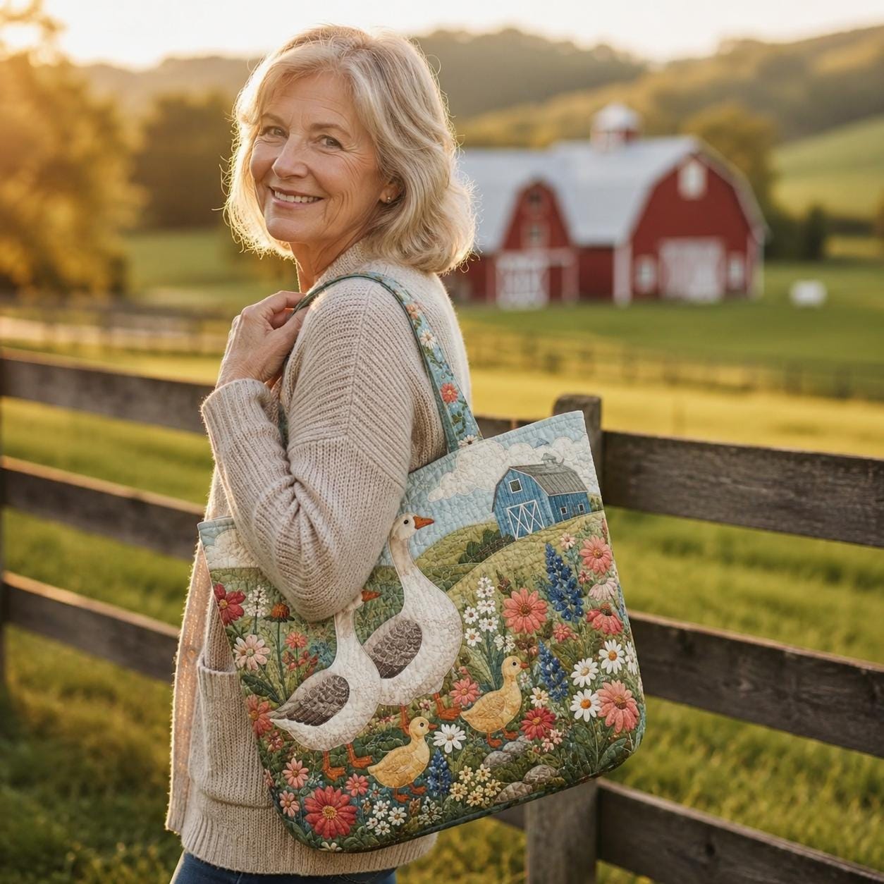 Tote Bag and Shoulder Bag with Personalized Farm Quilted Styleed Country Patchwork for Highland Cow Goose Bunny Cat Sunflower Gift For Her - photo 11
