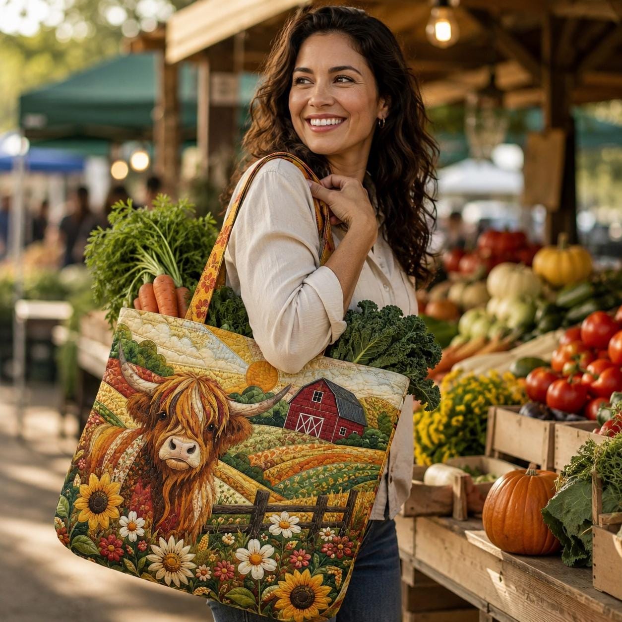 Tote Bag and Shoulder Bag with Personalized Farm Quilted Styleed Country Patchwork for Highland Cow Goose Bunny Cat Sunflower Gift For Her - photo 12