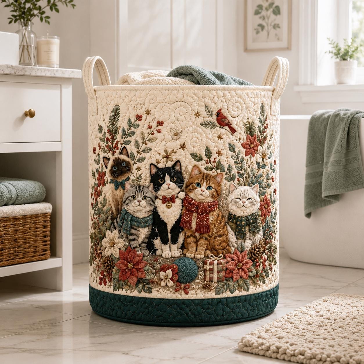 Cats Garden Storage Basket with Kitten Lover Laundry Hamper and Cat Lovers Home Decor Quilted Styled - photo 7