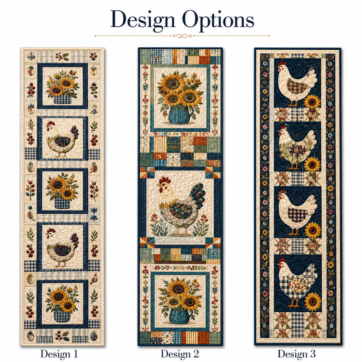 Farmhouse Chicken and Sunflower Quilted Style Table Runner for Rustic Country Table Decor - photo 4