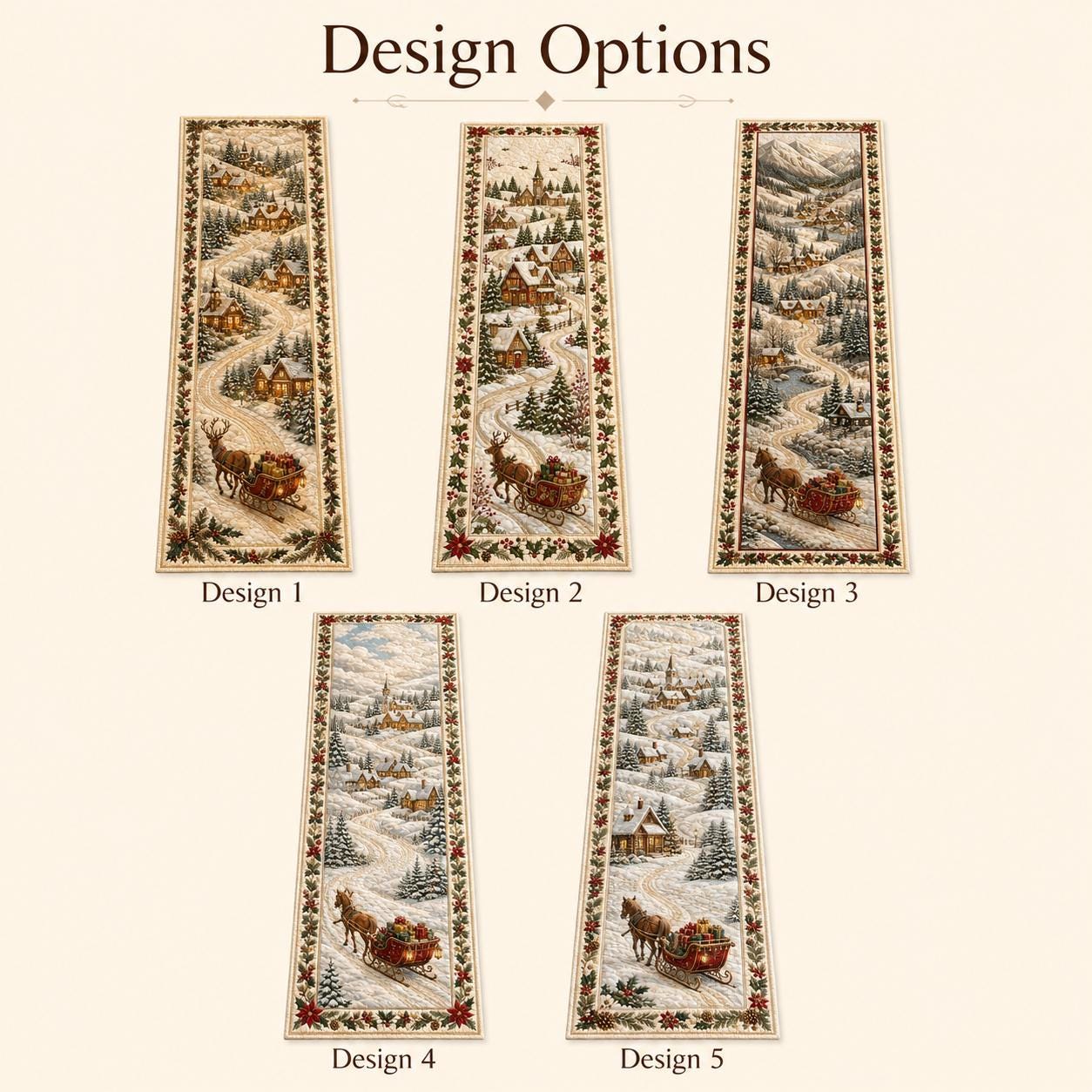 Table Runner for Dining Decor with Quilted Styleed Winter Village and Rustic Christmas Sleigh - photo 5