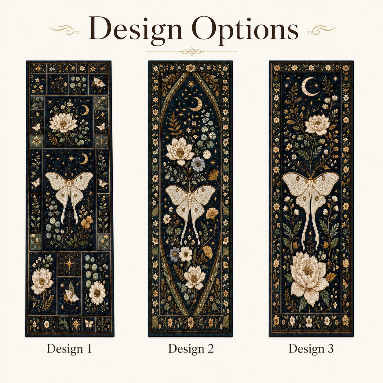 Luna Moth Quilted Styleed And Style Table Runner – Celestial Botanical Dark Academia Floral Dining Tablecloth Decor - photo 4