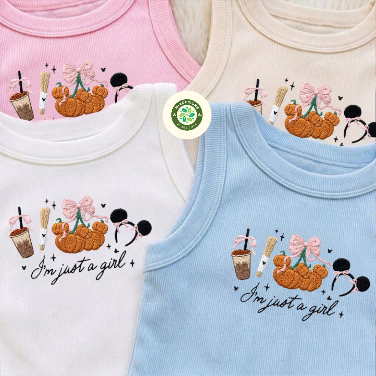 Embroidered Coquette Bow Mickey Minnie Pumpkin Lace Trim Tank Top for Disney Halloween – I'm Just a Girl Trick or Treat Fall Baby Tee - photo 2