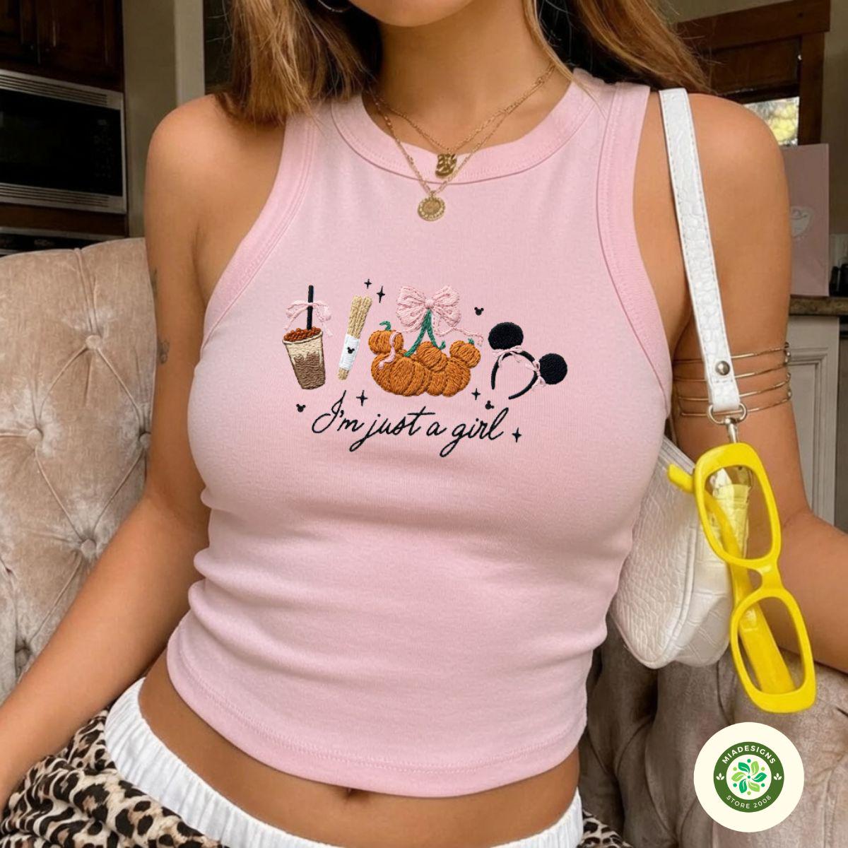 Embroidered Coquette Bow Mickey Minnie Pumpkin Lace Trim Tank Top for Disney Halloween – I'm Just a Girl Trick or Treat Fall Baby Tee - photo 4