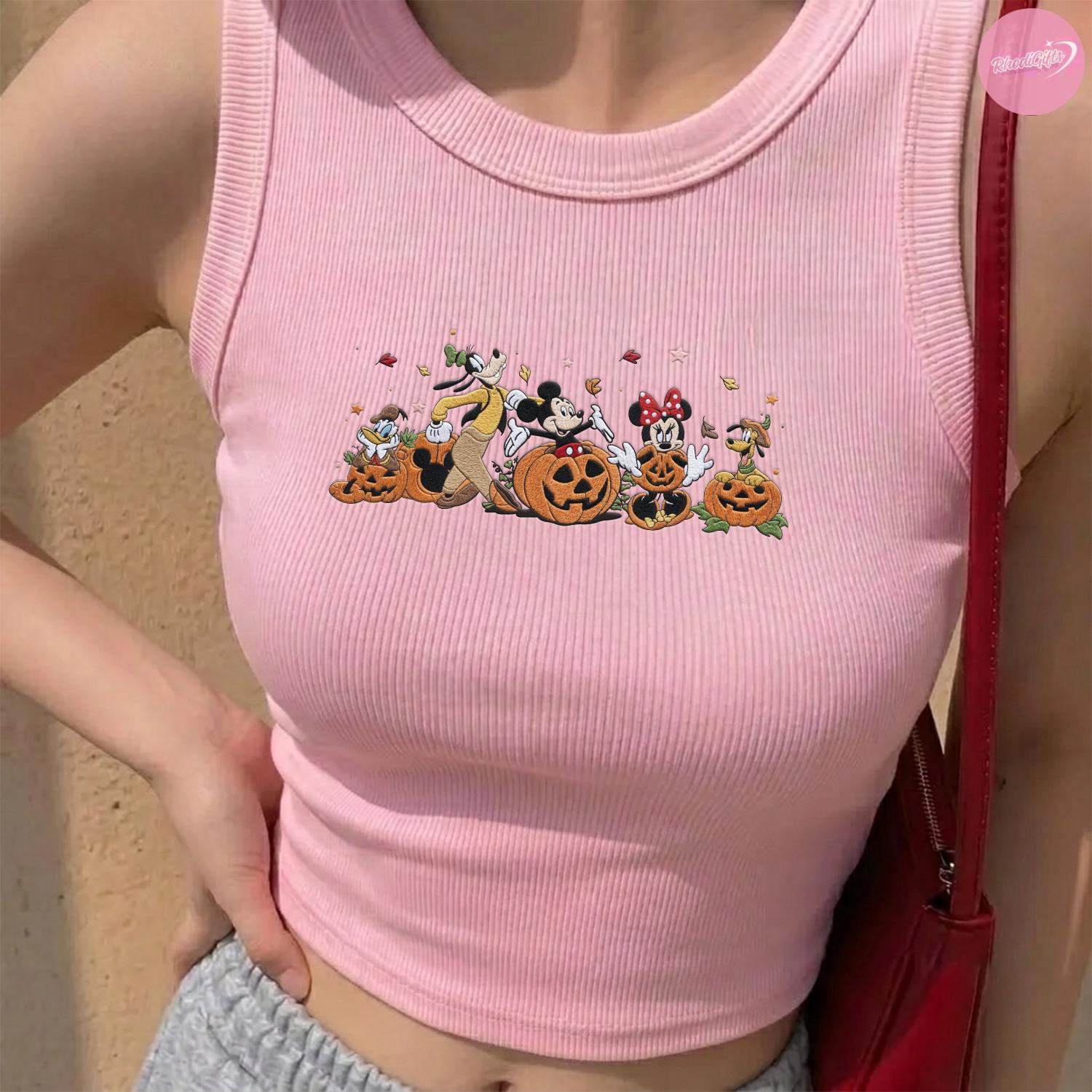 Embroidered Mickey and Friends Autumn Lace Trim Baby Tee Crop Tank for Disneyland Fall Vibes – WDW Disney Halloween Trip Outfit - photo 7