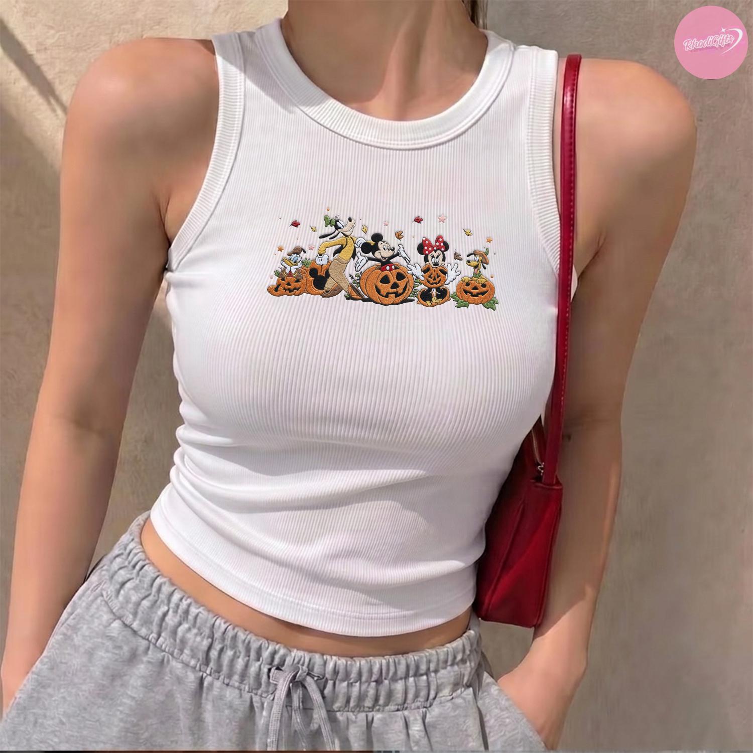 Embroidered Mickey and Friends Autumn Lace Trim Baby Tee Crop Tank for Disneyland Fall Vibes – WDW Disney Halloween Trip Outfit - photo 18
