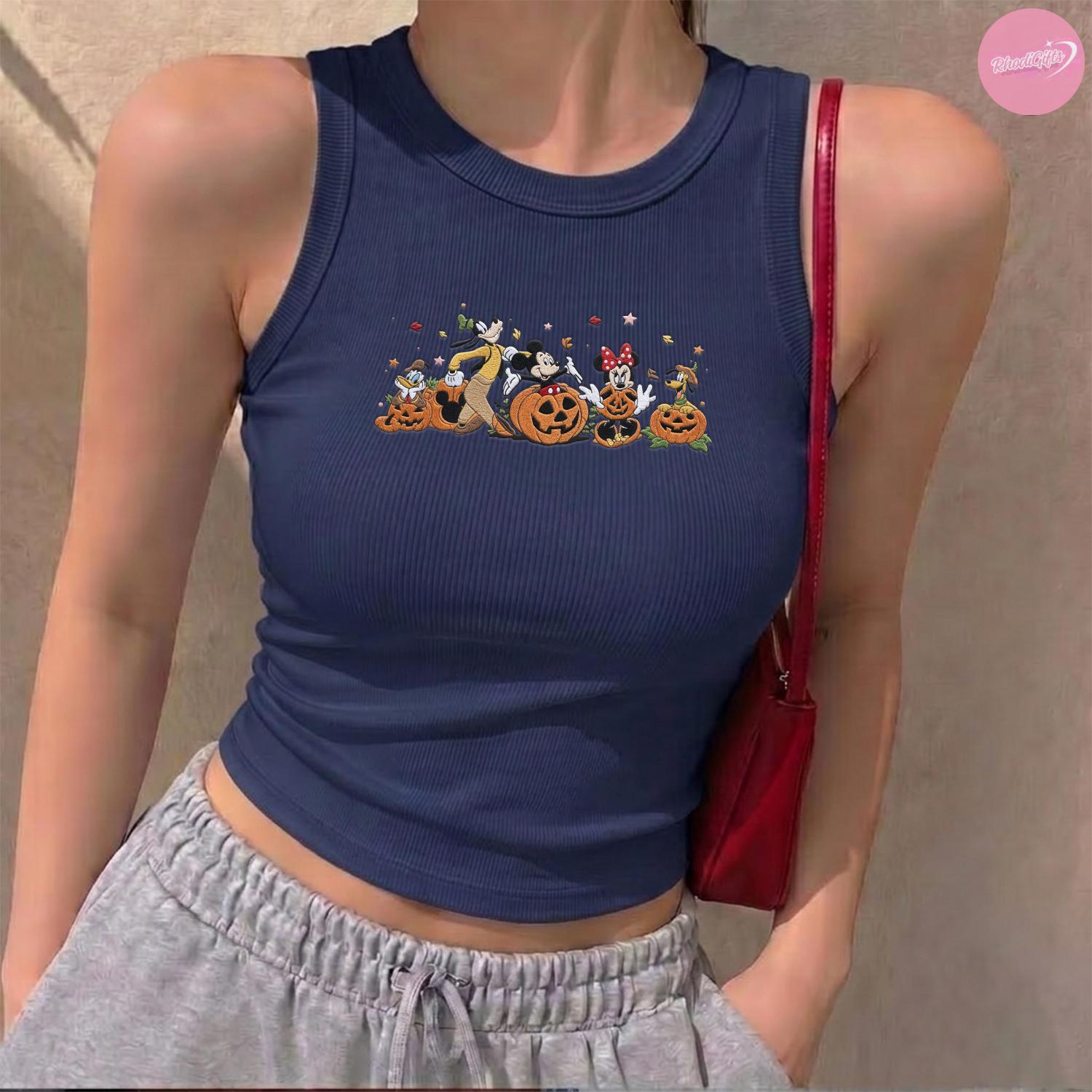 Embroidered Mickey and Friends Autumn Lace Trim Baby Tee Crop Tank for Disneyland Fall Vibes – WDW Disney Halloween Trip Outfit - photo 19