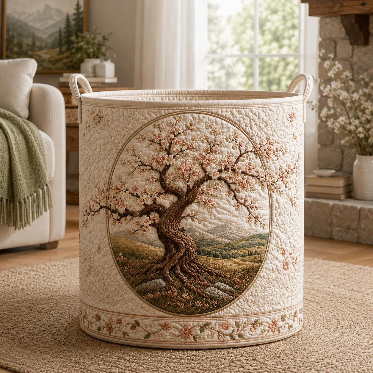 Laundry Basket and Clothes Hamper with Eternal Branch Quilted Styleed Cherry Blossom Tree Design for Gift For Mom - photo 6