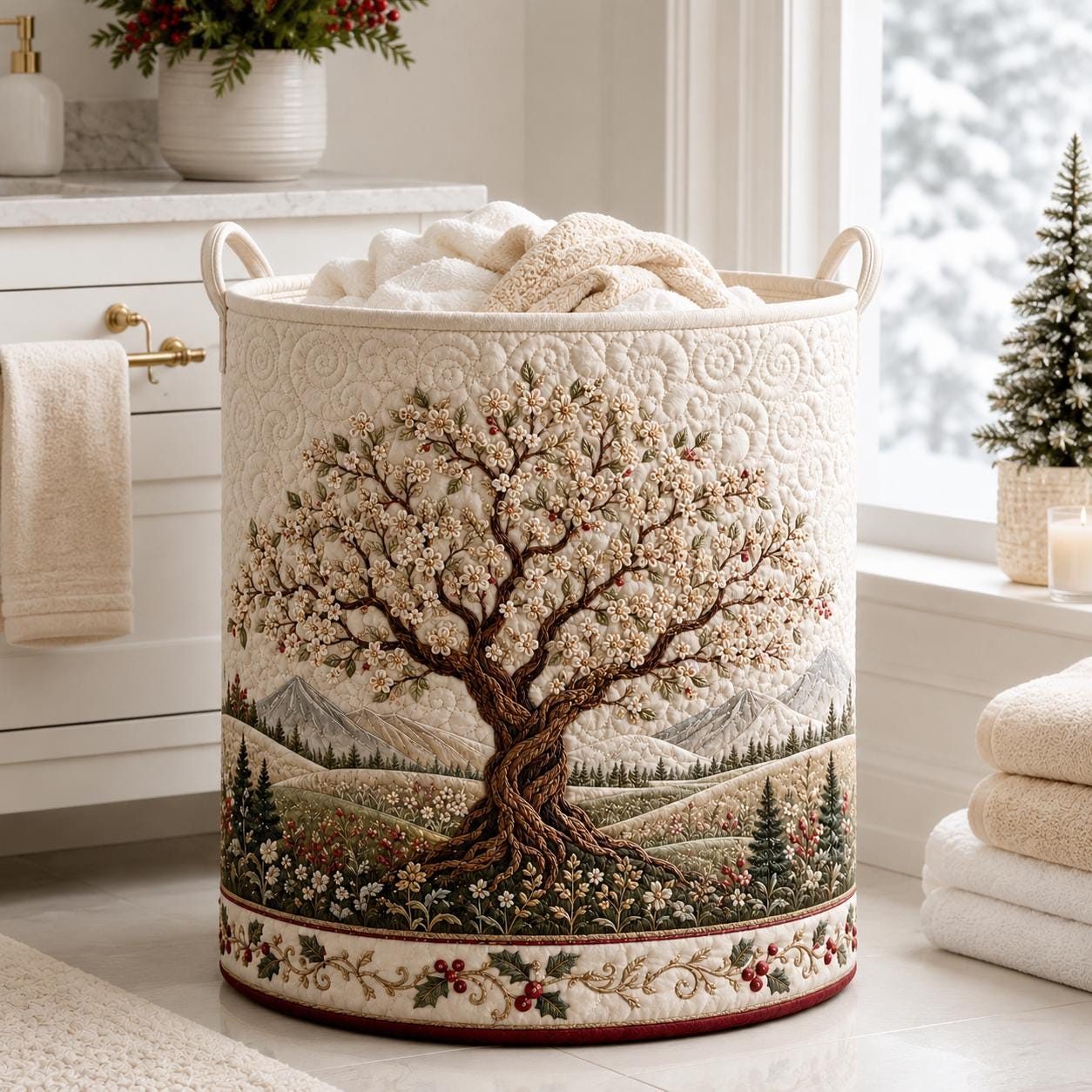 Laundry Basket and Clothes Hamper with Eternal Branch Quilted Styleed Cherry Blossom Tree Design for Gift For Mom - photo 7