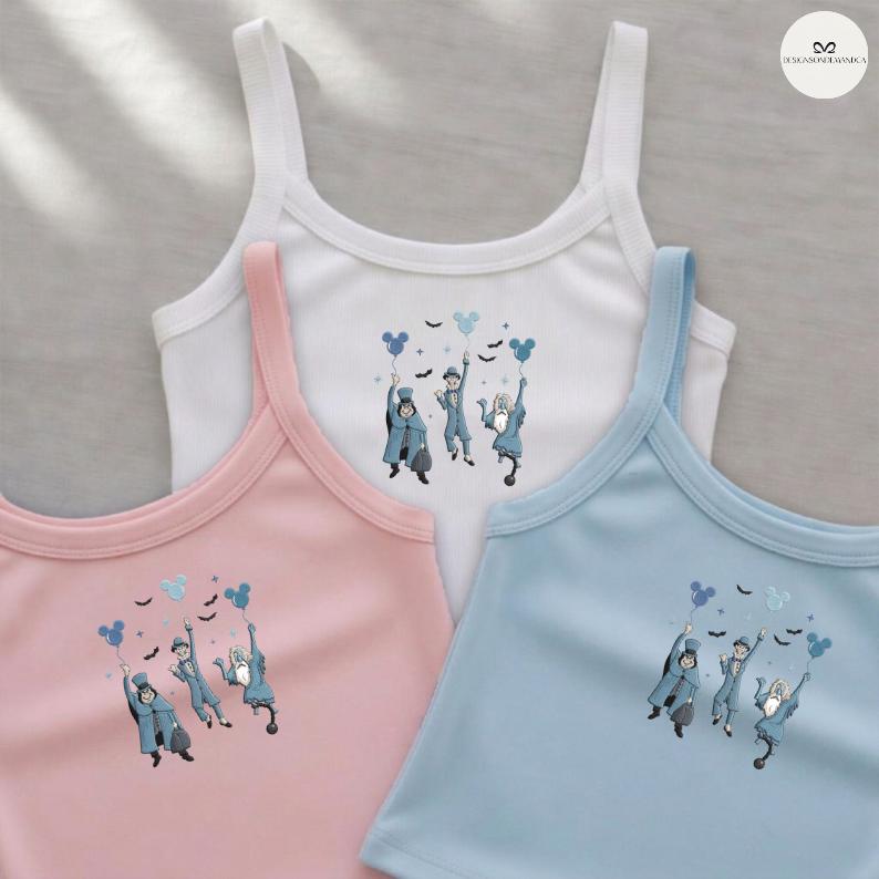 Embroidered Haunted Mansion Hitchhiking Ghosts Balloons Lace Trim Baby Tee Crop Tank – Welcome Foolish Mortals Disney Halloween Outfit - photo 4