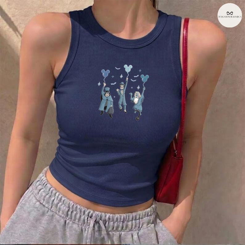 Embroidered Haunted Mansion Hitchhiking Ghosts Balloons Lace Trim Baby Tee Crop Tank – Welcome Foolish Mortals Disney Halloween Outfit - photo 5