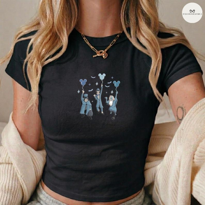 Embroidered Haunted Mansion Hitchhiking Ghosts Balloons Lace Trim Baby Tee Crop Tank – Welcome Foolish Mortals Disney Halloween Outfit - photo 7