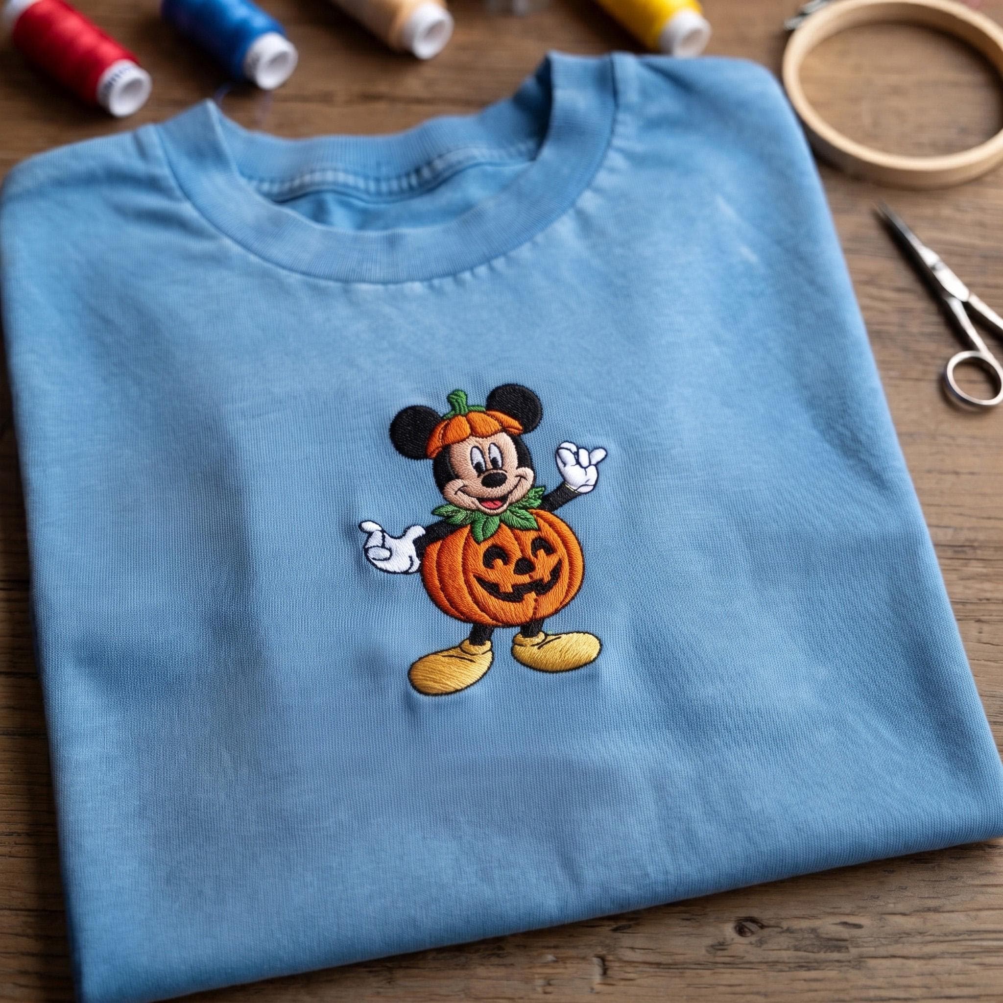 Embroidered Halloween Mickey Pumpkin Washed Tee – Vintage Retro Disney Park Shirt for Disneyland Halloween Outfit - photo 2