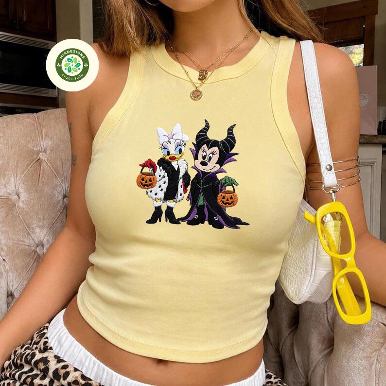 Embroidered Minnie and Daisy Villains Cosplay Lace Trim Tank Top – Disney Besties Halloween Baby Tee Crop Tank for WDW Disneyland Party - photo 4