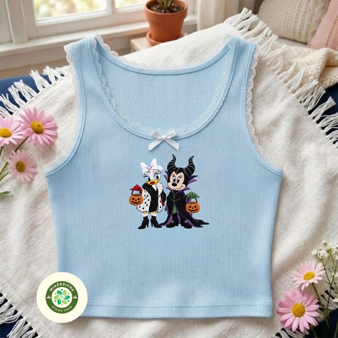 Embroidered Minnie and Daisy Villains Cosplay Lace Trim Tank Top – Disney Besties Halloween Baby Tee Crop Tank for WDW Disneyland Party - photo 5