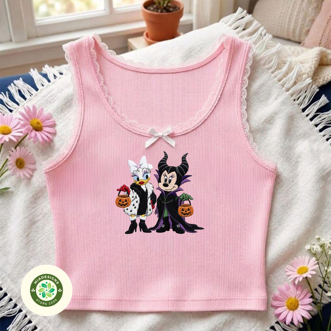 Embroidered Minnie and Daisy Villains Cosplay Lace Trim Tank Top – Disney Besties Halloween Baby Tee Crop Tank for WDW Disneyland Party - photo 6
