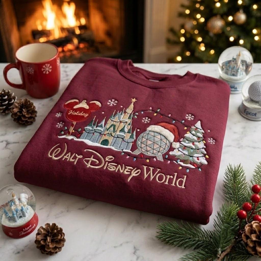 Disney World Christmas Sweatshirt With Embroidered Holiday Castle Design – Magical Winter Theme Park Vacation Family Gift Apparel - photo 4