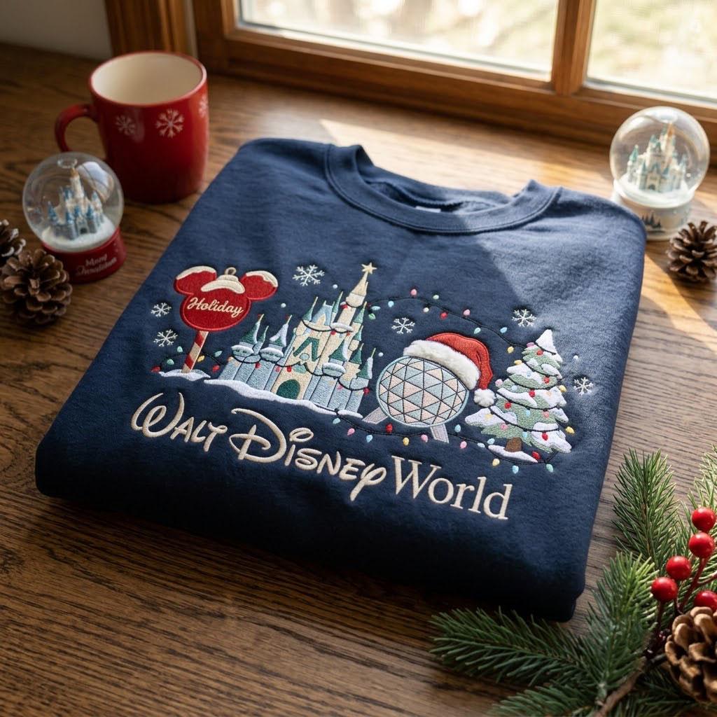 Disney World Christmas Sweatshirt With Embroidered Holiday Castle Design – Magical Winter Theme Park Vacation Family Gift Apparel - photo 5