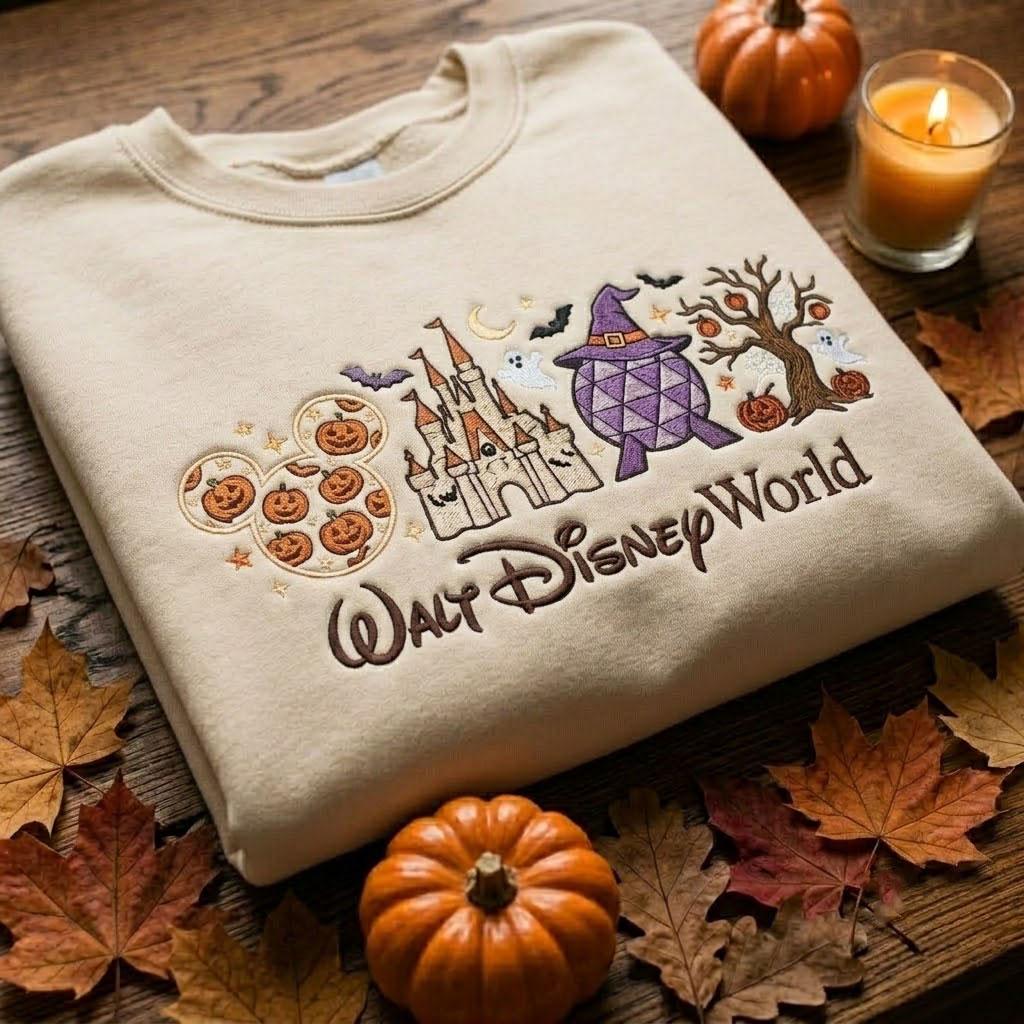 Walt Disney World Halloween Sweatshirt With Embroidered Castle and Pumpkin – Spooky Ghost Theme Park Fall Vacation Outfit Gift Idea - photo 2