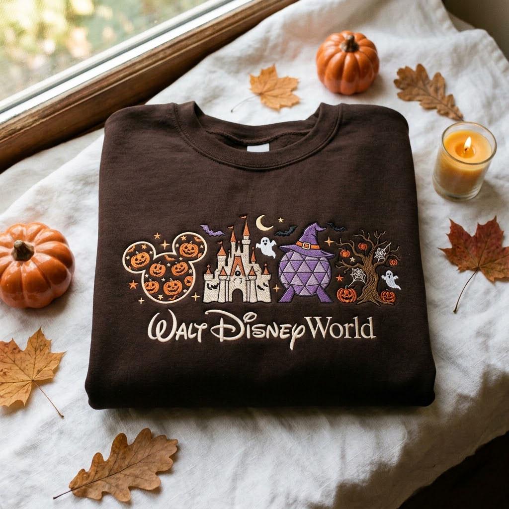 Walt Disney World Halloween Sweatshirt With Embroidered Castle and Pumpkin – Spooky Ghost Theme Park Fall Vacation Outfit Gift Idea - photo 4