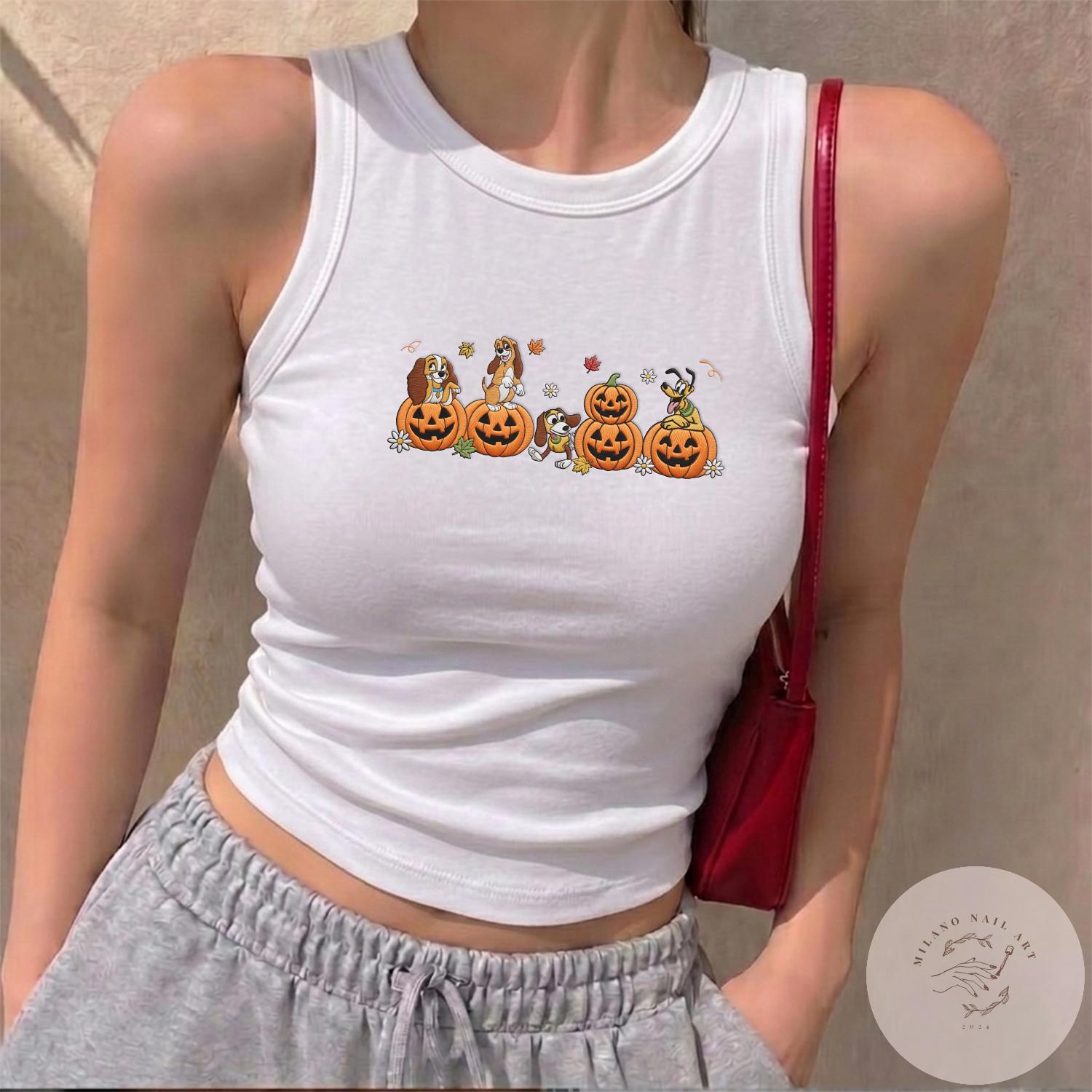 Embroidered Disney Dogs Pumpkin Halloween T-Shirt Sweatshirt Hoodie With Pluto Slinky Lady Copper – WDW Disneyland Fall Vibes Shirt - photo 3