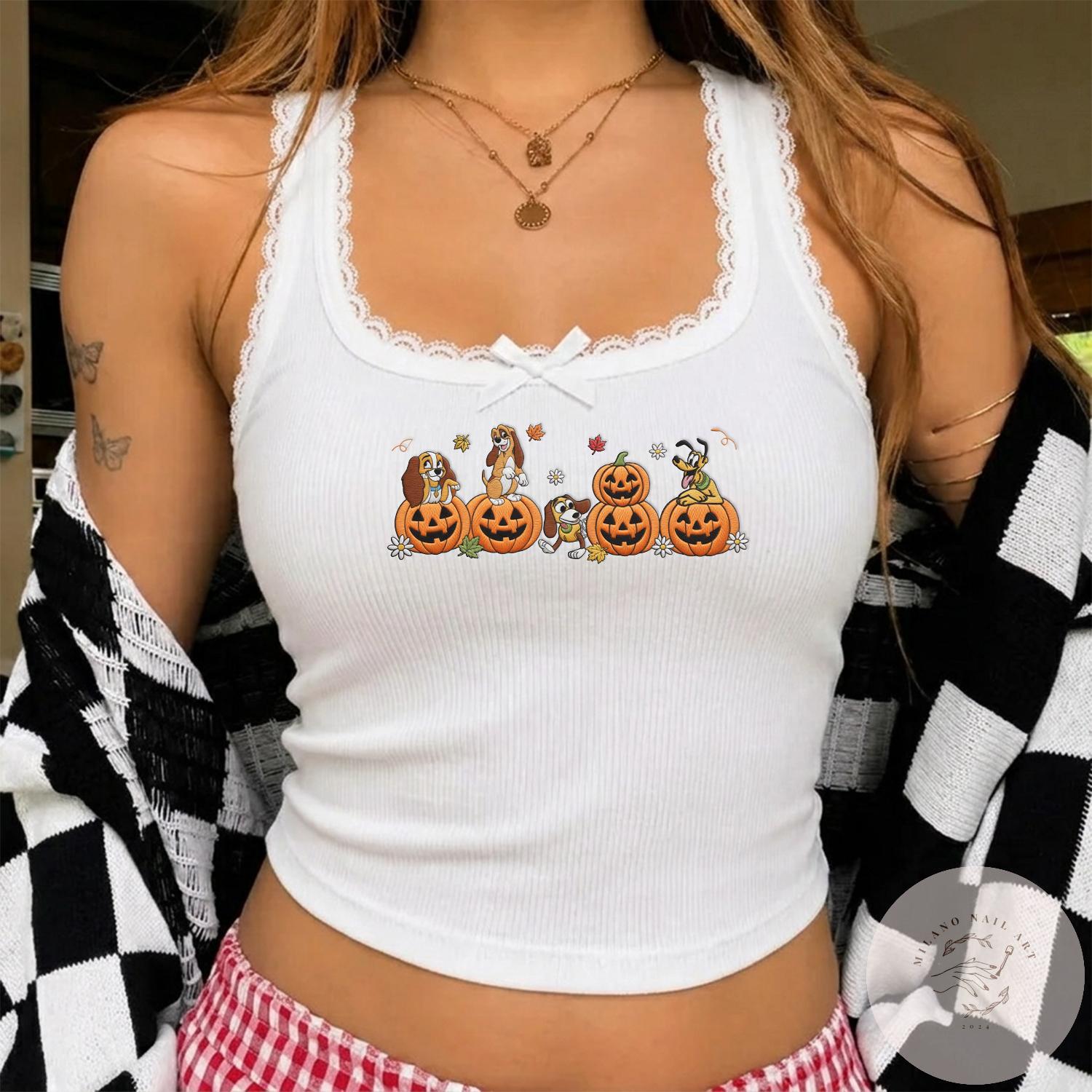 Embroidered Disney Dogs Pumpkin Halloween T-Shirt Sweatshirt Hoodie With Pluto Slinky Lady Copper – WDW Disneyland Fall Vibes Shirt - photo 5