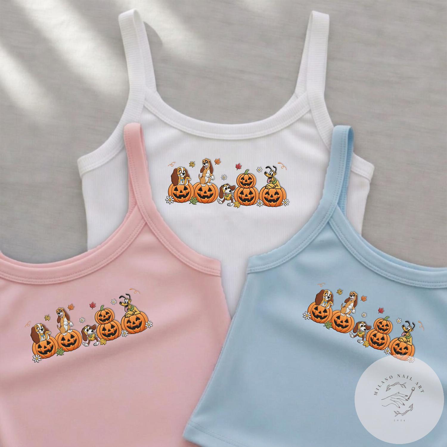 Embroidered Disney Dogs Pumpkin Halloween T-Shirt Sweatshirt Hoodie With Pluto Slinky Lady Copper – WDW Disneyland Fall Vibes Shirt - photo 6