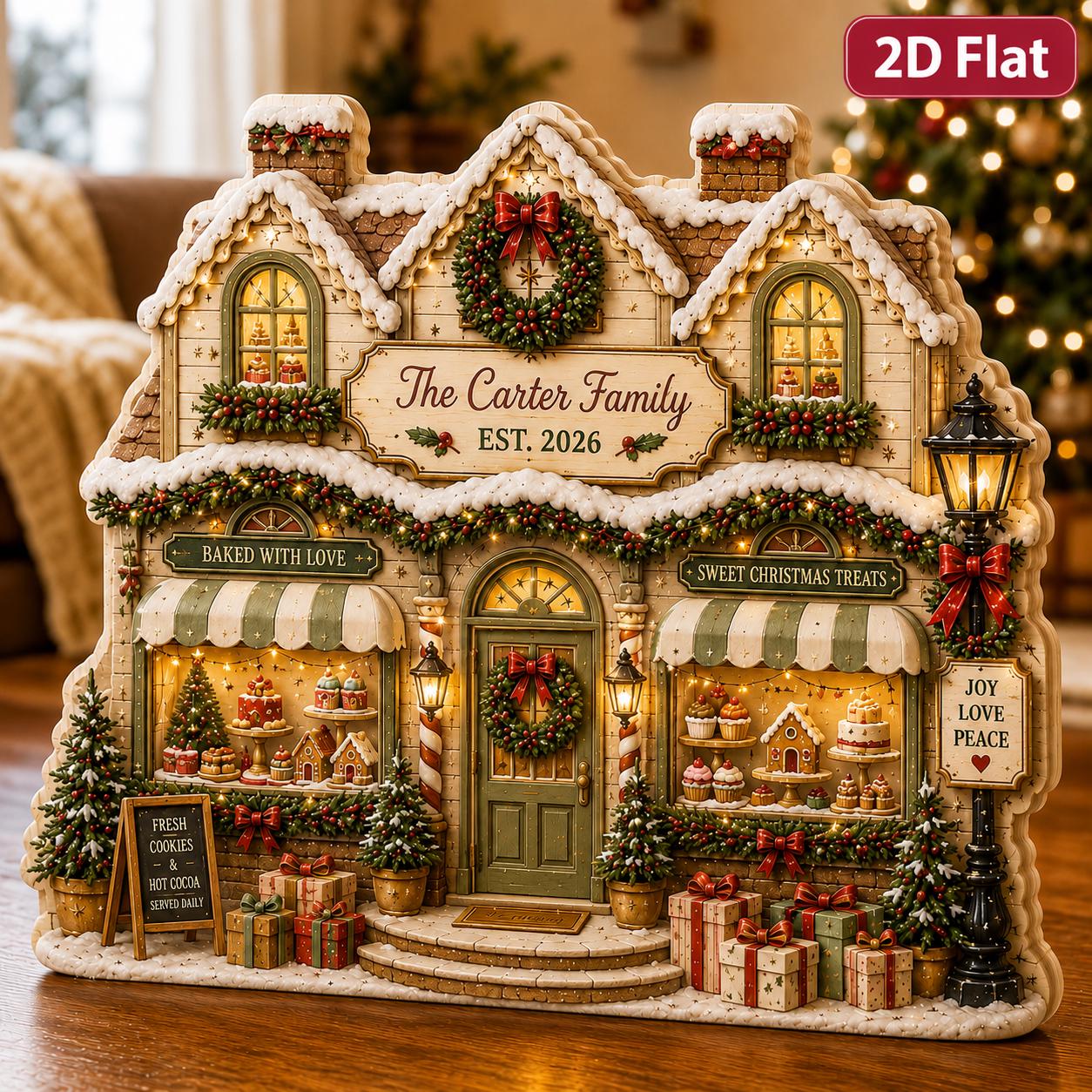 Personalized Christmas Family Name House with Custom Gingerbread Wooden Block for Holiday Mantel Decor