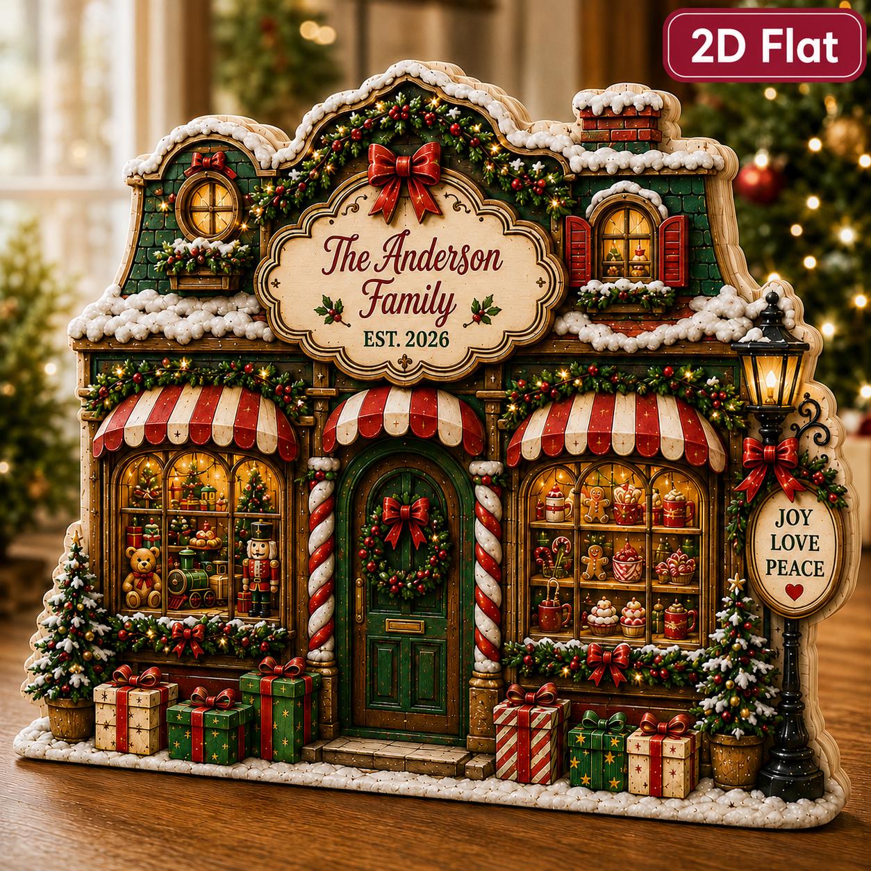 Personalized Christmas Family Name House with Custom Gingerbread Wooden Block for Holiday Mantel Decor - photo 2