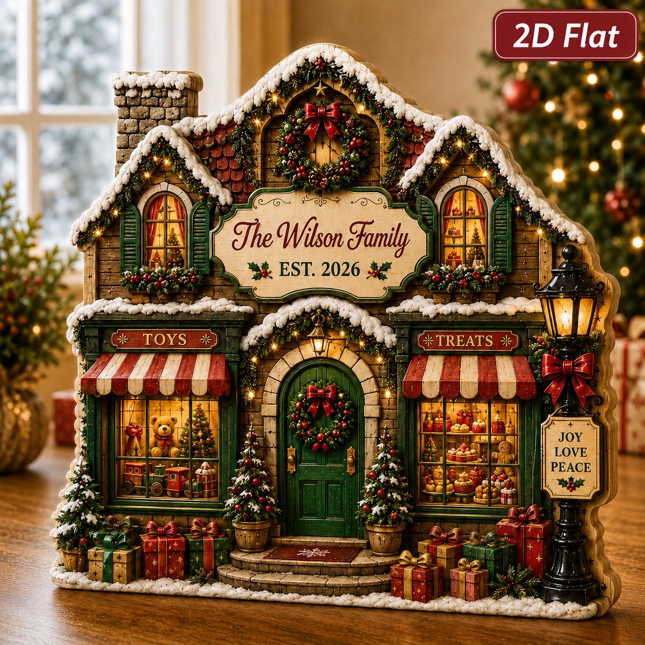 Personalized Christmas Family Name House with Custom Gingerbread Wooden Block for Holiday Mantel Decor - photo 3