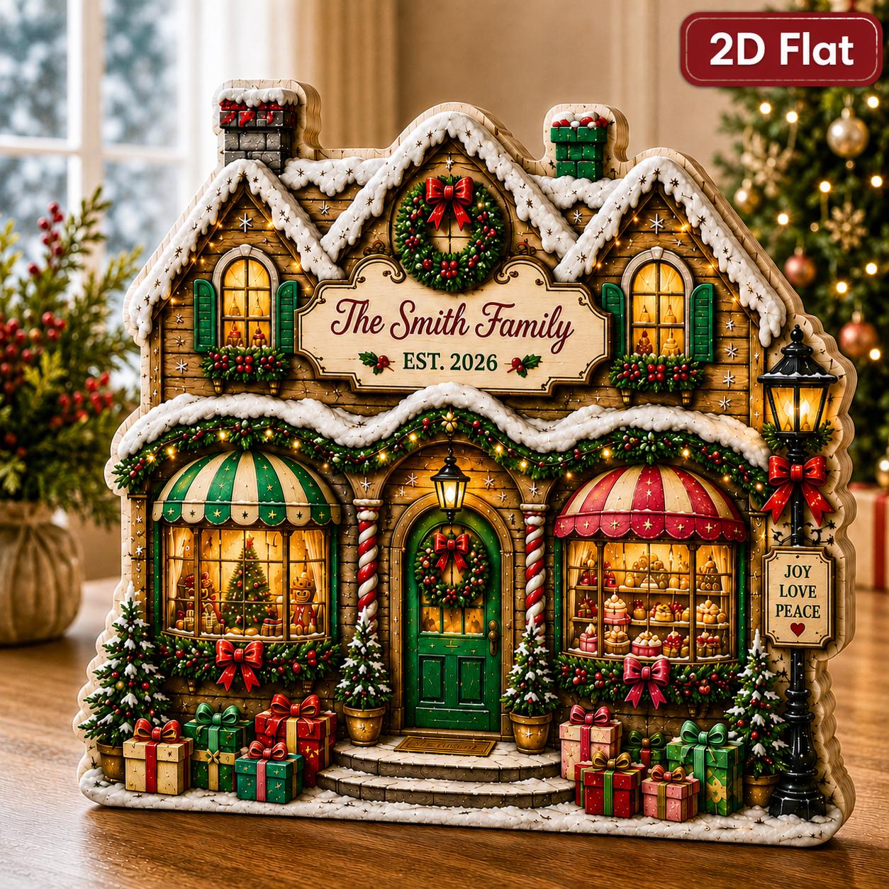 Personalized Christmas Family Name House with Custom Gingerbread Wooden Block for Holiday Mantel Decor - photo 5