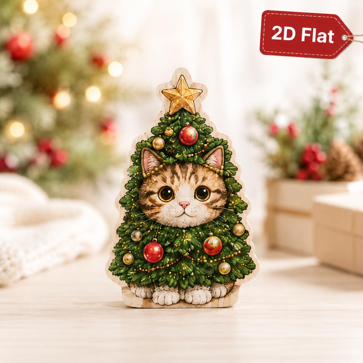 Christmas Wooden Block Set with Cat Santa Tree Ornament for Kitty Shelf Decor and Cute Holiday Cat Lover Gift - photo 2