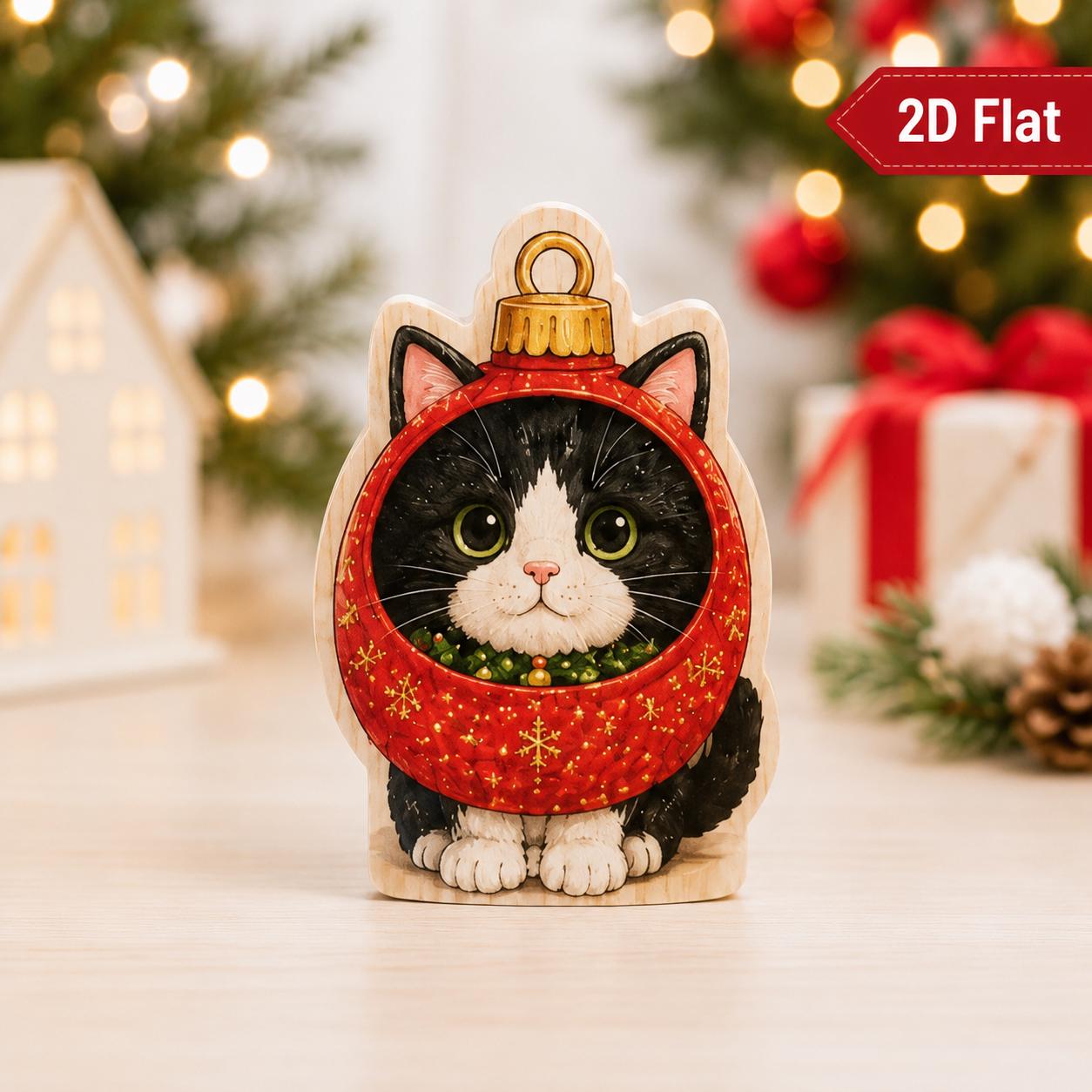 Christmas Wooden Block Set with Cat Santa Tree Ornament for Kitty Shelf Decor and Cute Holiday Cat Lover Gift - photo 3