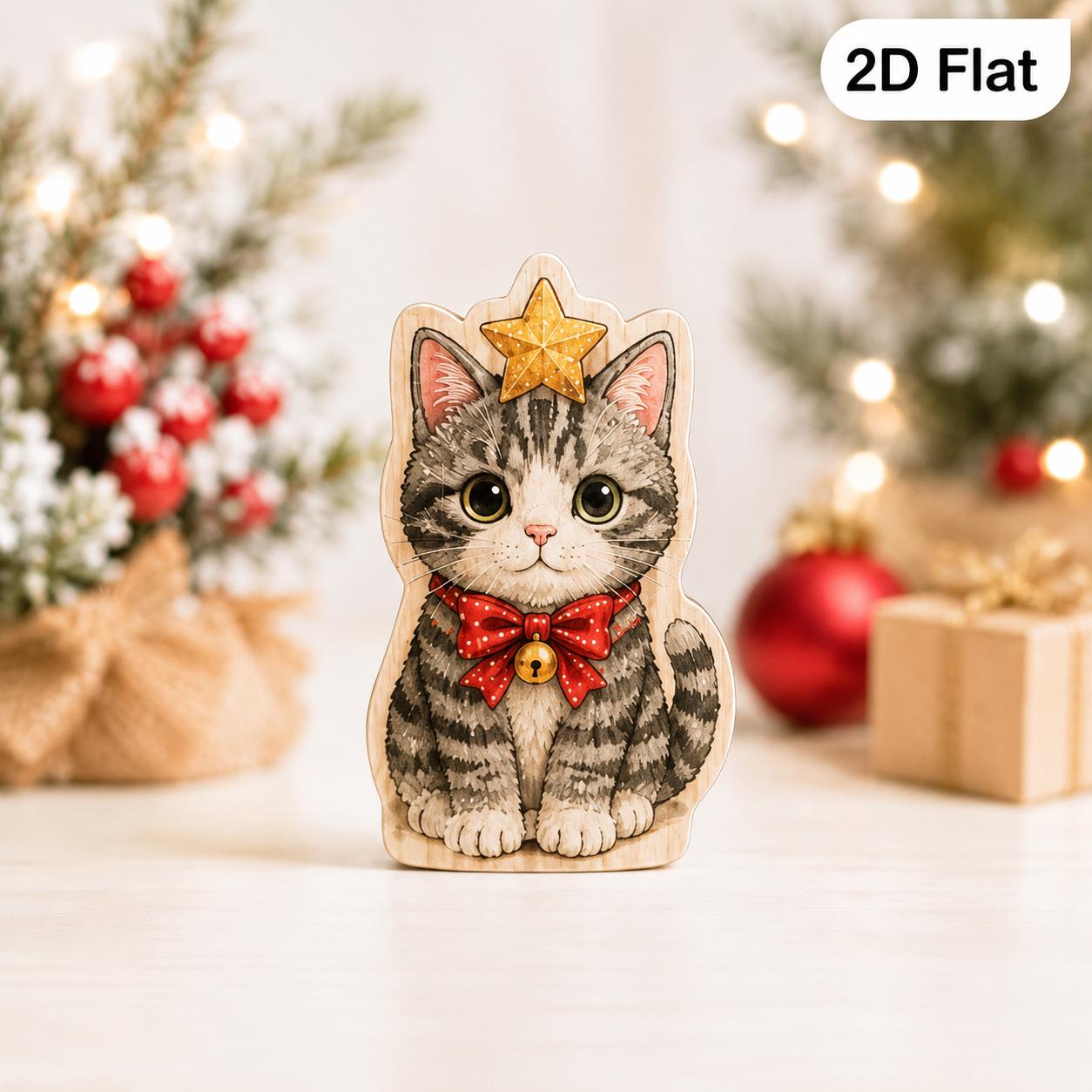 Christmas Wooden Block Set with Cat Santa Tree Ornament for Kitty Shelf Decor and Cute Holiday Cat Lover Gift - photo 4