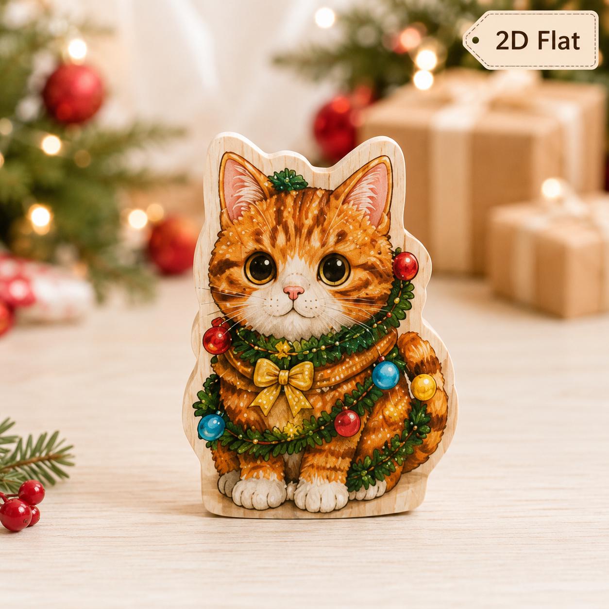 Christmas Wooden Block Set with Cat Santa Tree Ornament for Kitty Shelf Decor and Cute Holiday Cat Lover Gift - photo 6