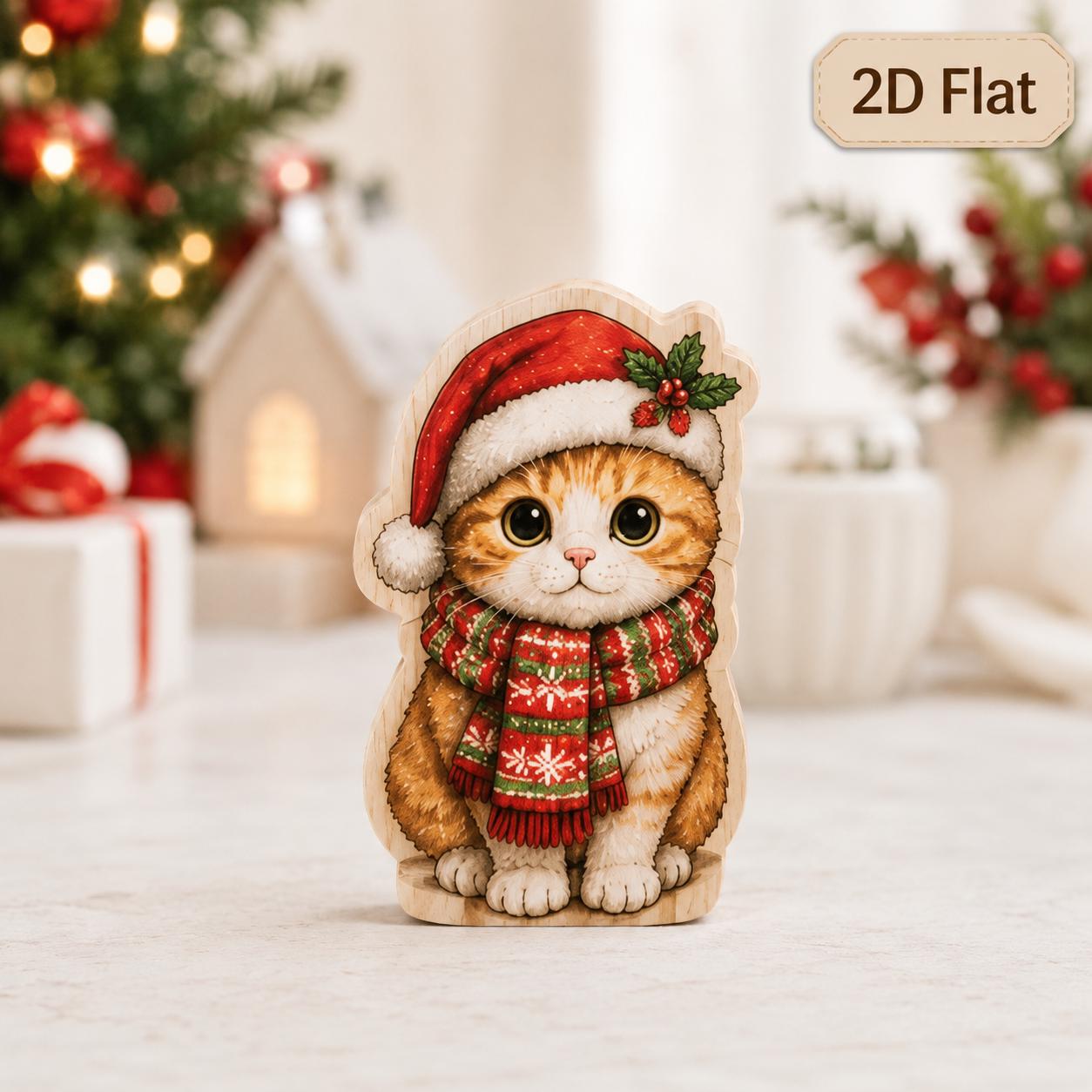 Christmas Wooden Block Set with Cat Santa Tree Ornament for Kitty Shelf Decor and Cute Holiday Cat Lover Gift - photo 8