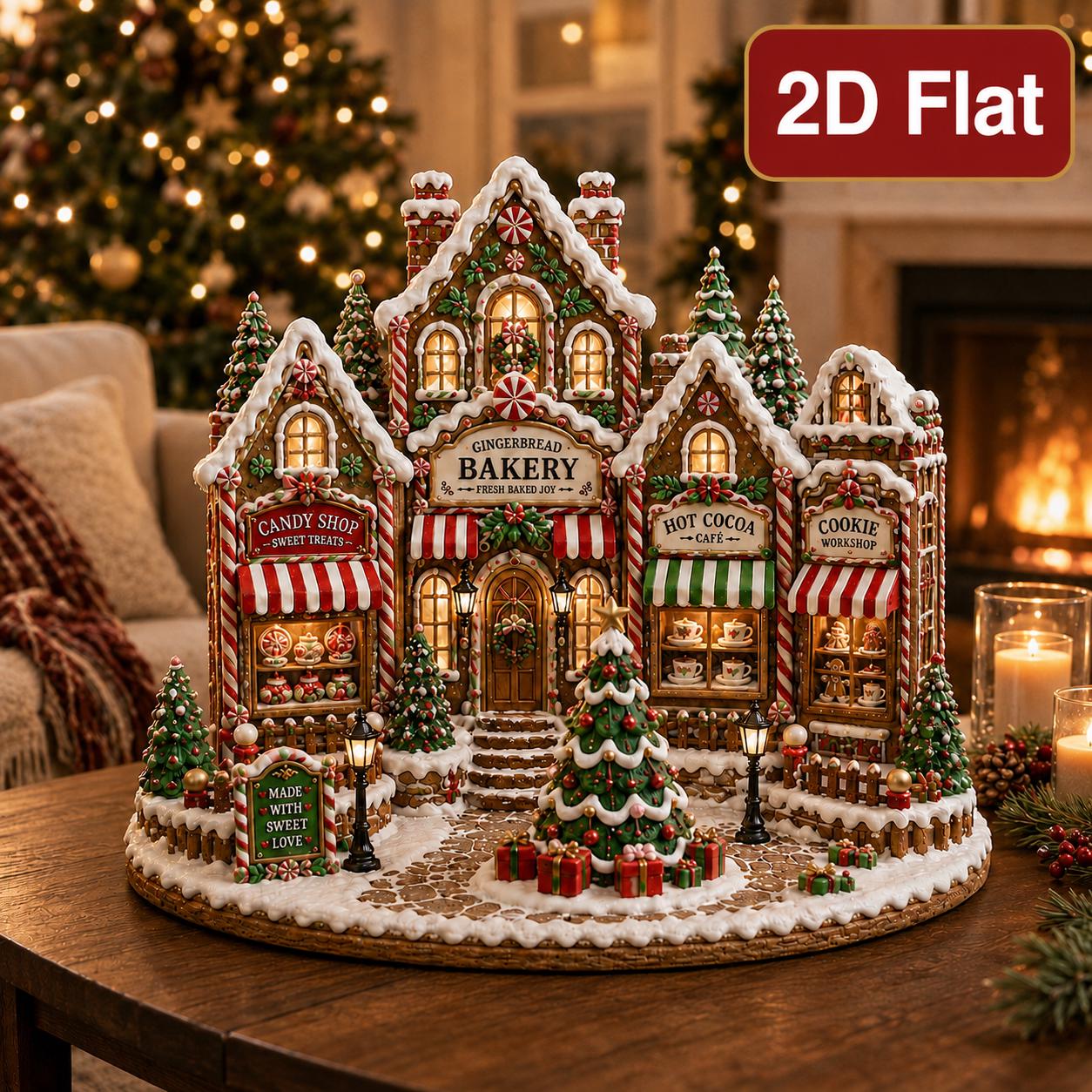 Christmas Gingerbread Bakery Village with Candy Shop Cafe Wooden Block for Festive Shelf Decor