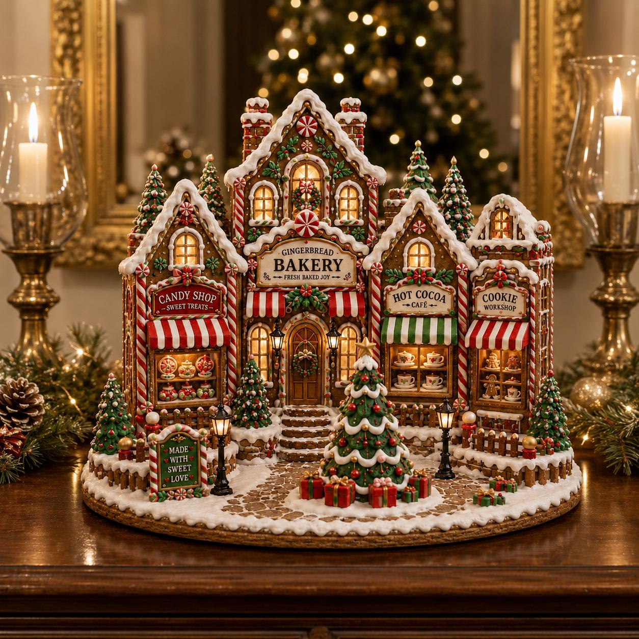 Christmas Gingerbread Bakery Village with Candy Shop Cafe Wooden Block for Festive Shelf Decor - photo 2