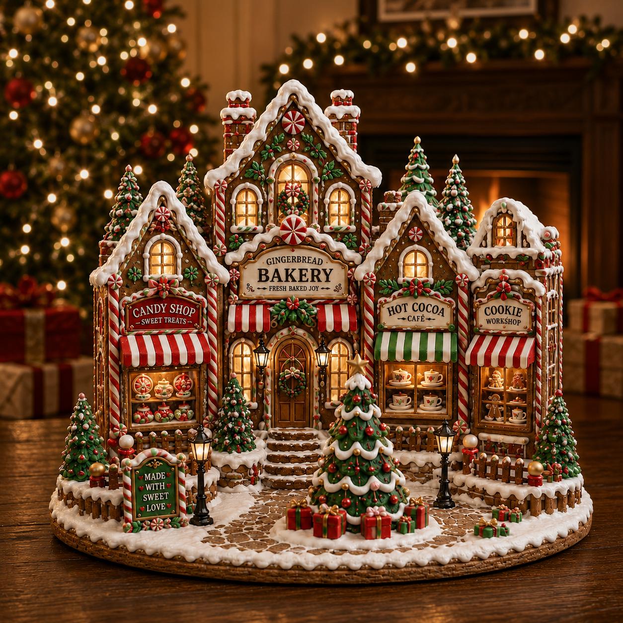 Christmas Gingerbread Bakery Village with Candy Shop Cafe Wooden Block for Festive Shelf Decor - photo 3