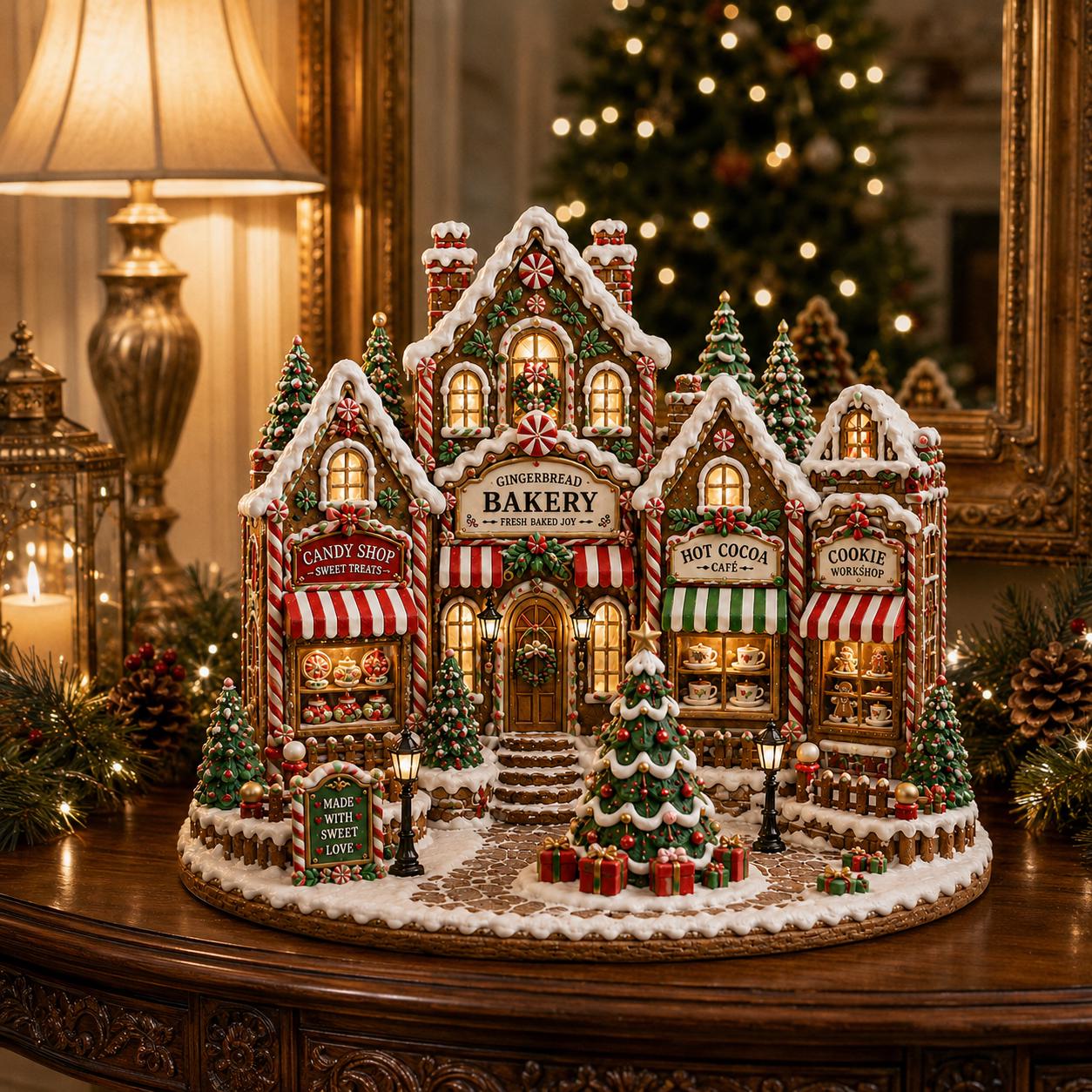 Christmas Gingerbread Bakery Village with Candy Shop Cafe Wooden Block for Festive Shelf Decor - photo 4