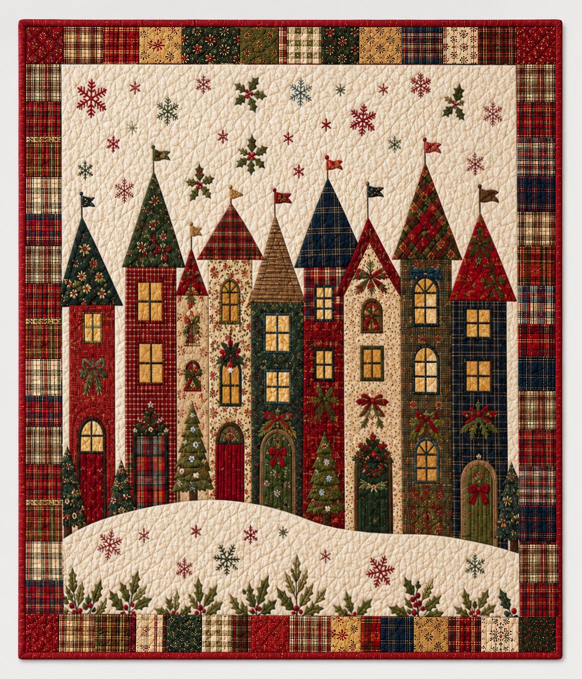 Plaid Christmas Village Quilt with Rustic Holiday Blanket, Festive Winter Throw, Farmhouse Bedding, and Cozy Home Decor - photo 4