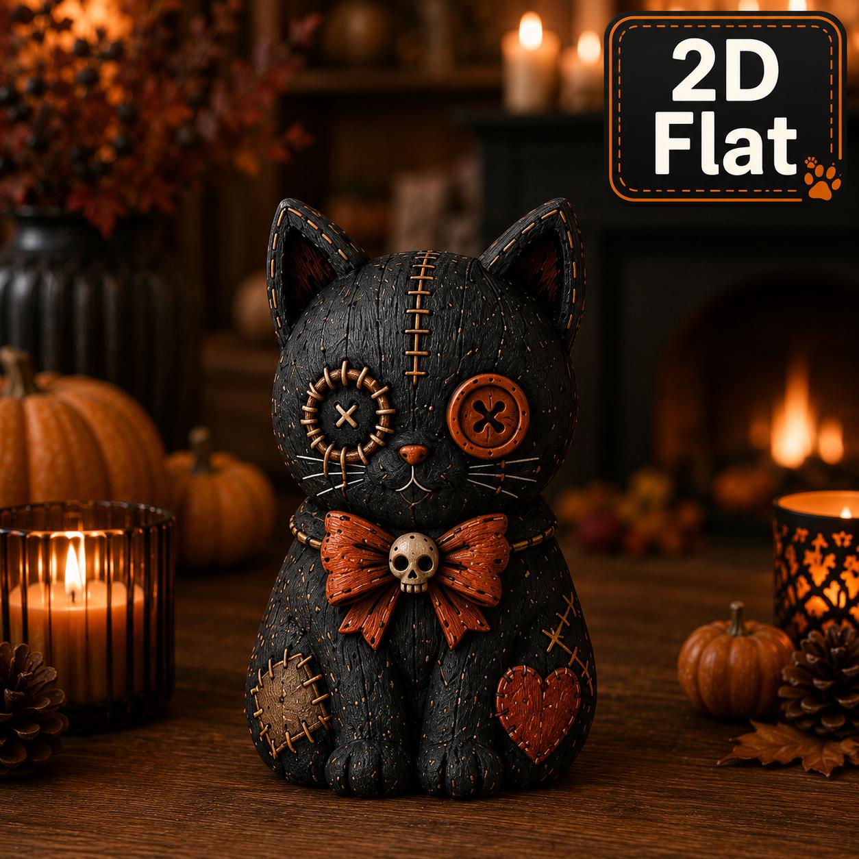 Halloween Black Cat Wooden Block Set with Witch Devil Skeleton Ghost Kitty Shelf Decor and Spooky Cat Lover Gift - photo 3