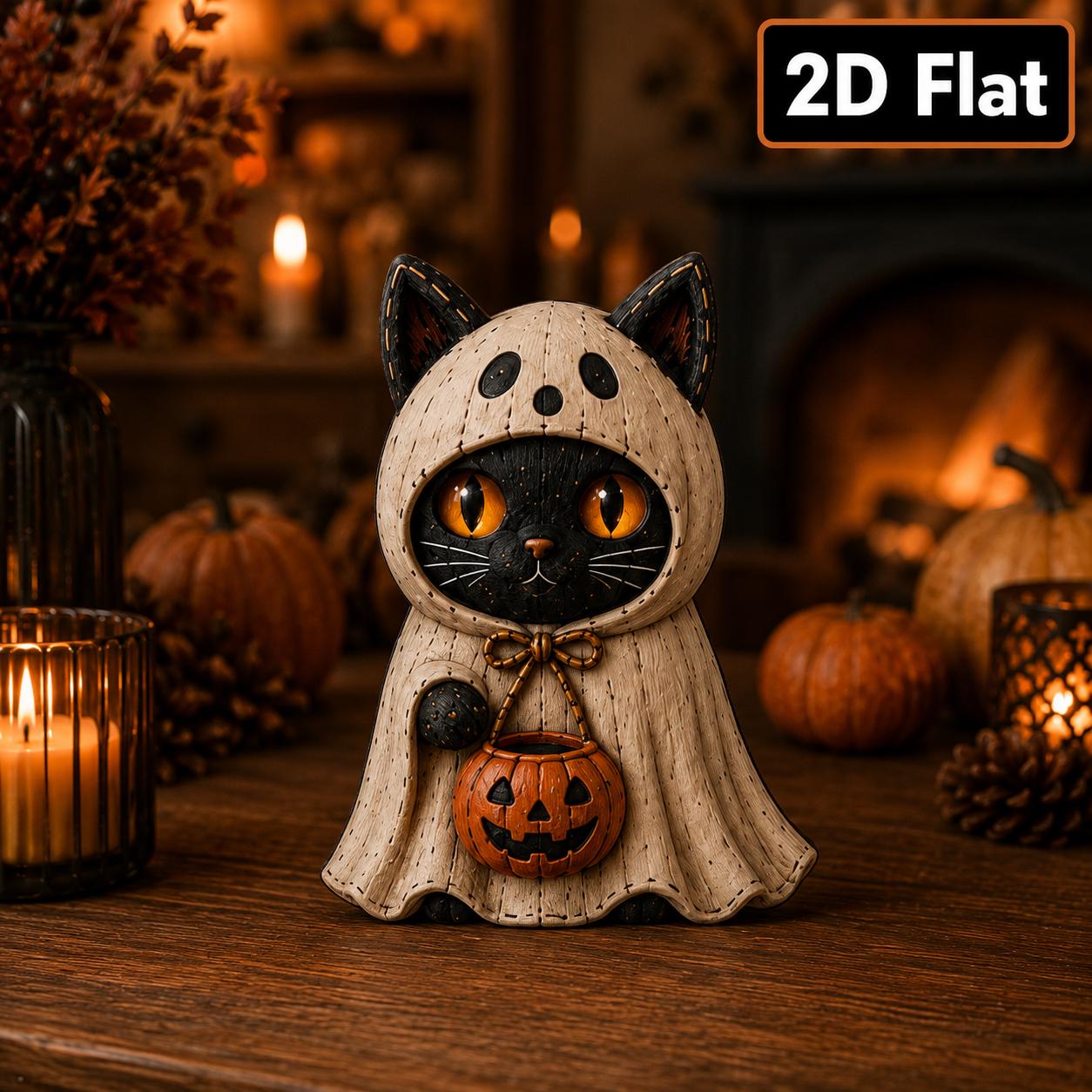 Halloween Black Cat Wooden Block Set with Witch Devil Skeleton Ghost Kitty Shelf Decor and Spooky Cat Lover Gift - photo 5