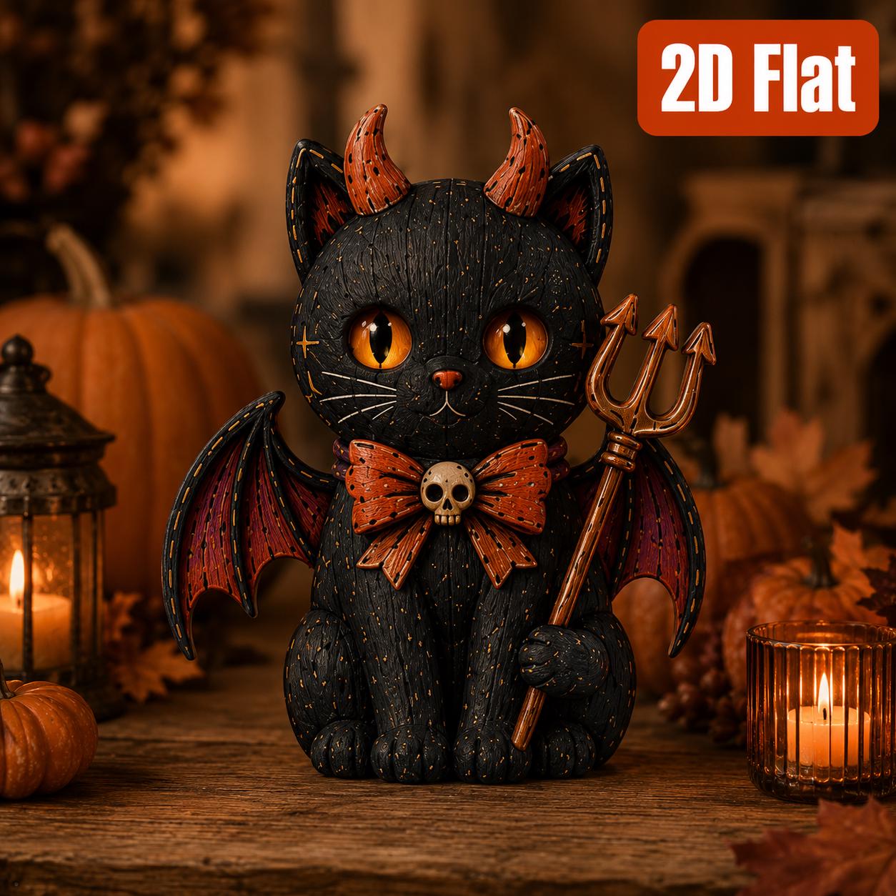 Halloween Black Cat Wooden Block Set with Witch Devil Skeleton Ghost Kitty Shelf Decor and Spooky Cat Lover Gift - photo 7