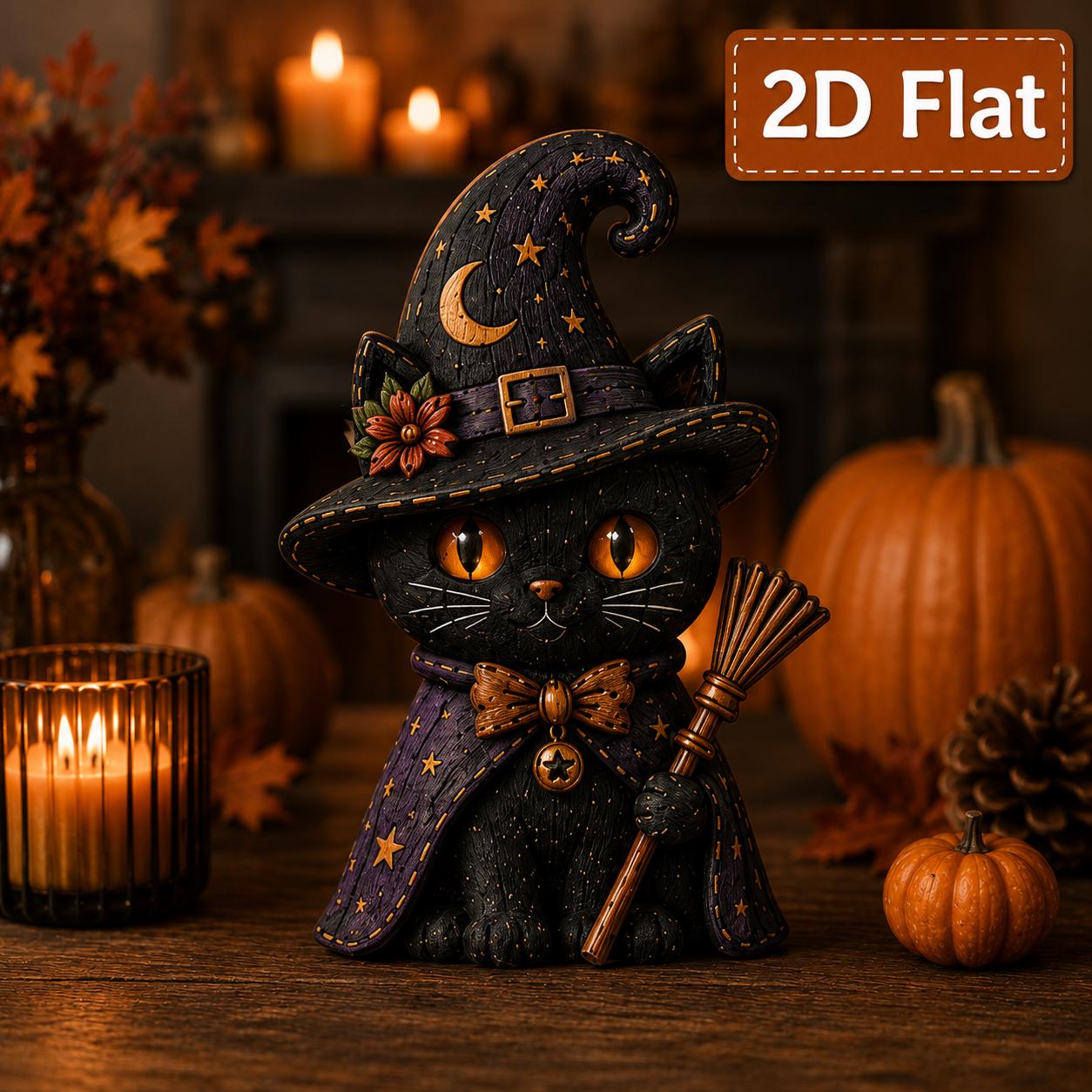 Halloween Black Cat Wooden Block Set with Witch Devil Skeleton Ghost Kitty Shelf Decor and Spooky Cat Lover Gift - photo 8