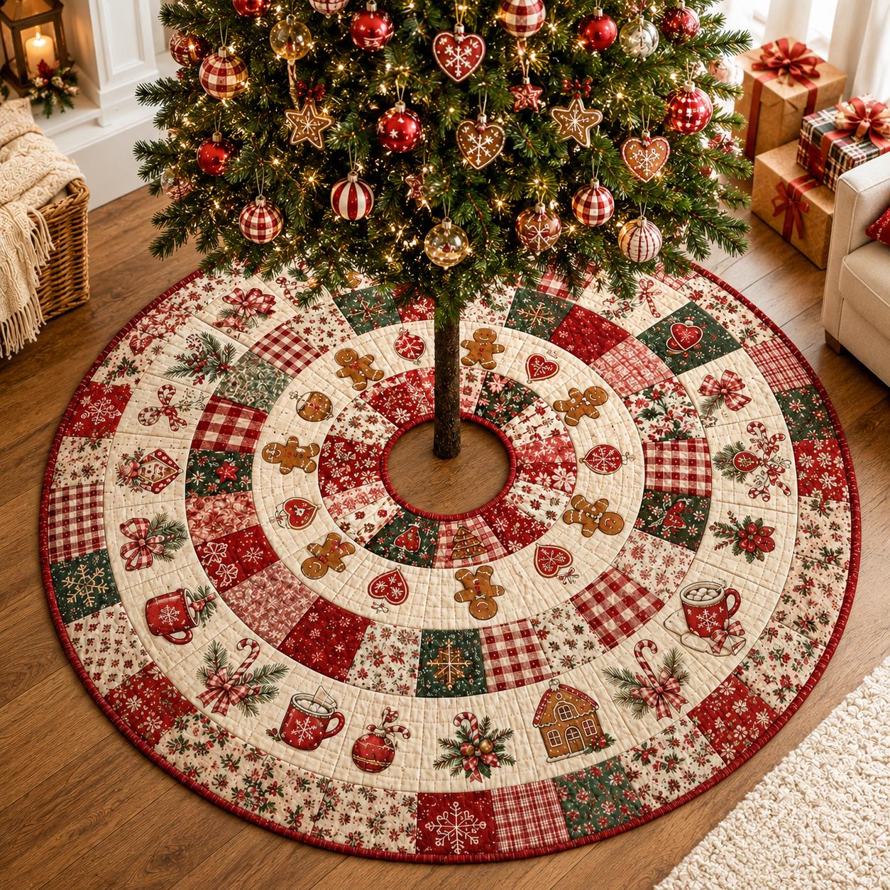 Quilted Style Christmas Tree Skirt and Patchwork Holiday Tree Mat – Rustic Farmhouse Decor for Cozy Xmas - photo 2